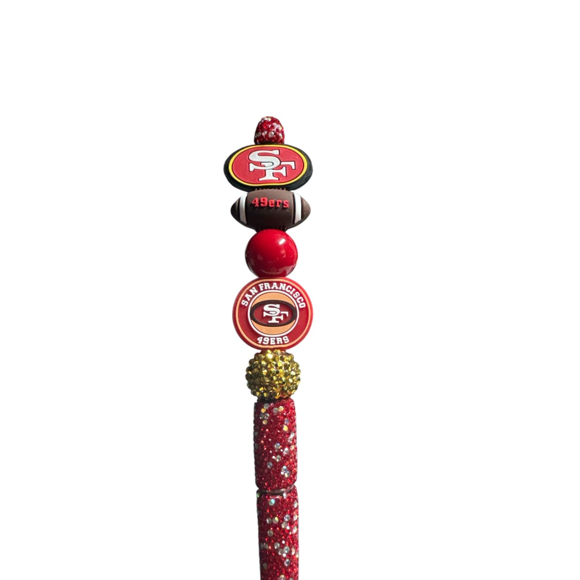 San Francisco 49ers Bedazzled Ballpoint Pen With Team Logo Beads & Glitter Handle Ideal For Gifting Or Collecting