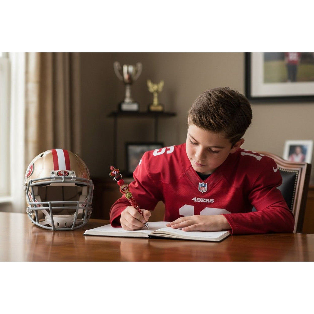 San Francisco 49ers Bedazzled Ballpoint Pen With Team Logo Beads & Glitter Handle Ideal For Gifting Or Collecting