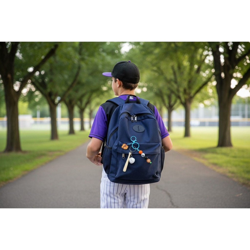 Colorado Rockies Baseball-Themed Keychain With Bat Ball Mitt & Beaded Charms - Blue Clip For Backpack Or Bags