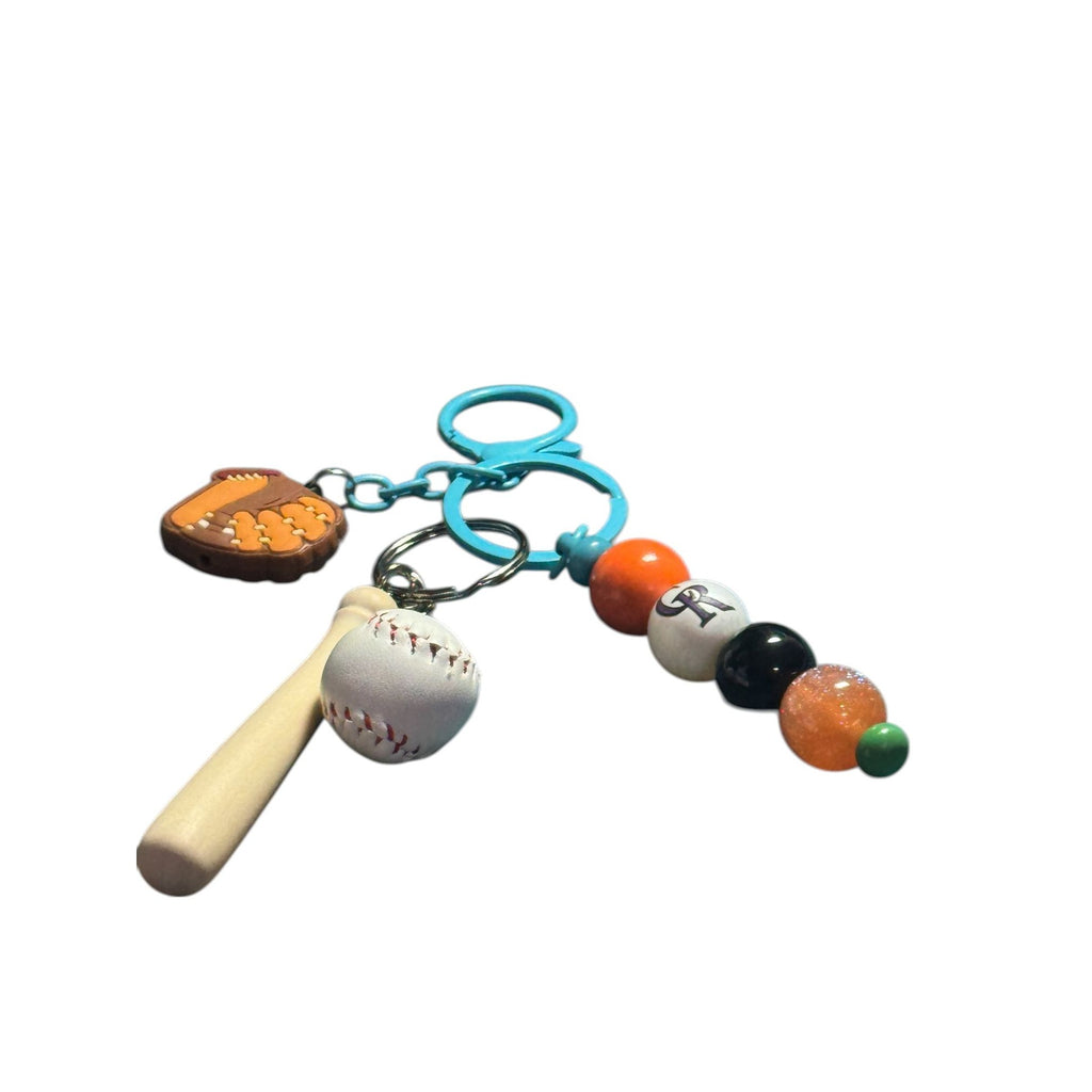 Colorado Rockies Baseball-Themed Keychain With Bat Ball Mitt & Beaded Charms - Blue Clip For Backpack Or Bags