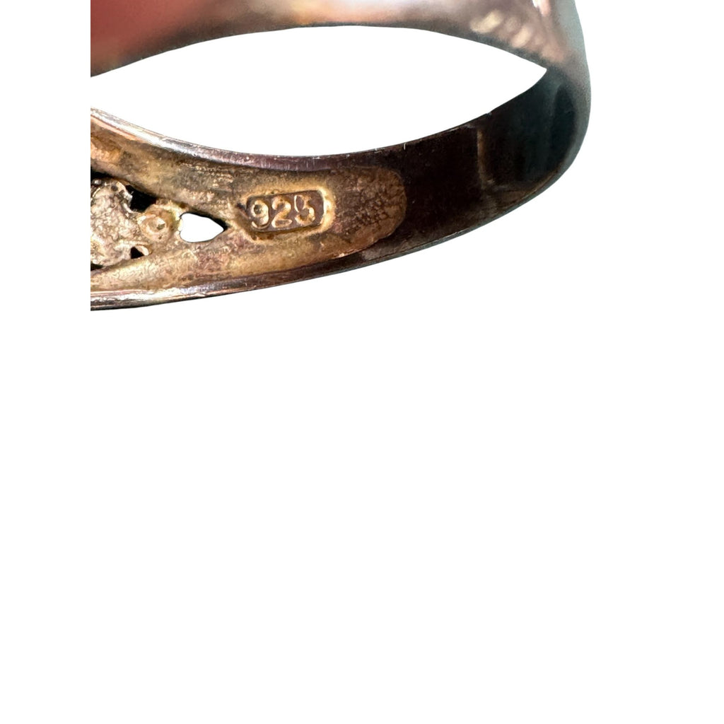 Sterling Silver Black Onyx Style Ring • Rectangular Stone • Ornate Fleur Scroll Design