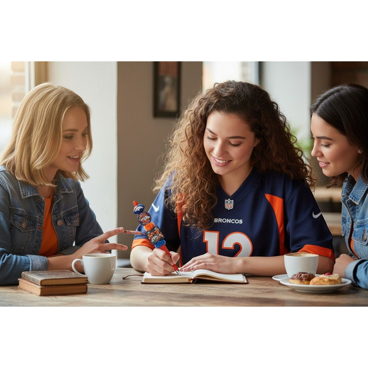 Denver Broncos Themed Decorative Pen With Team Logos Football Topper & Plush Accents Orange & Blue Colors