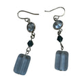 Blue Glass Drop Earrings With Faceted Crystal Accents On Silver Hooks