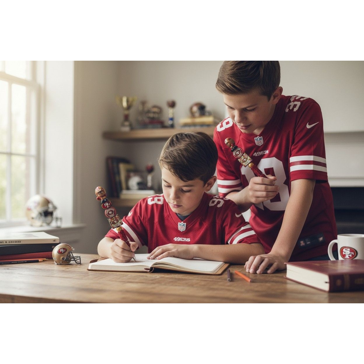 Kansas City Chiefs & San Francisco 49ers Themed Glitter Pens With Team Logos & Figurines