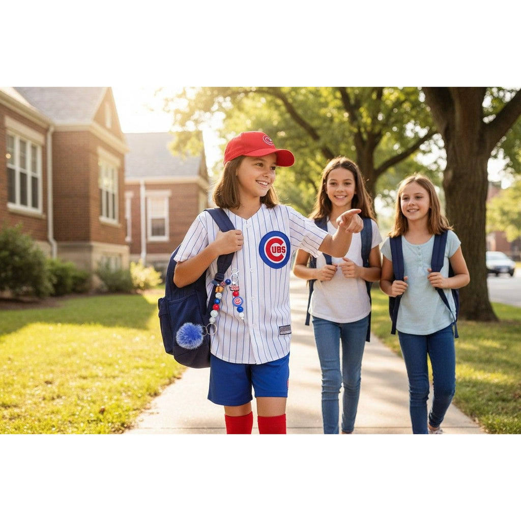 Chicago Cubs Baseball Keychain With Beads Pom-Pom & Tassel Charm - Red White & Blue