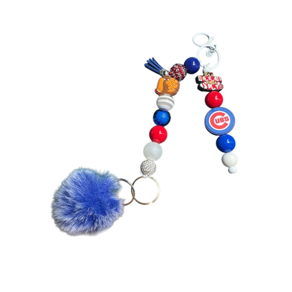 Chicago Cubs Baseball Keychain With Beads Pom-Pom & Tassel Charm - Red White & Blue