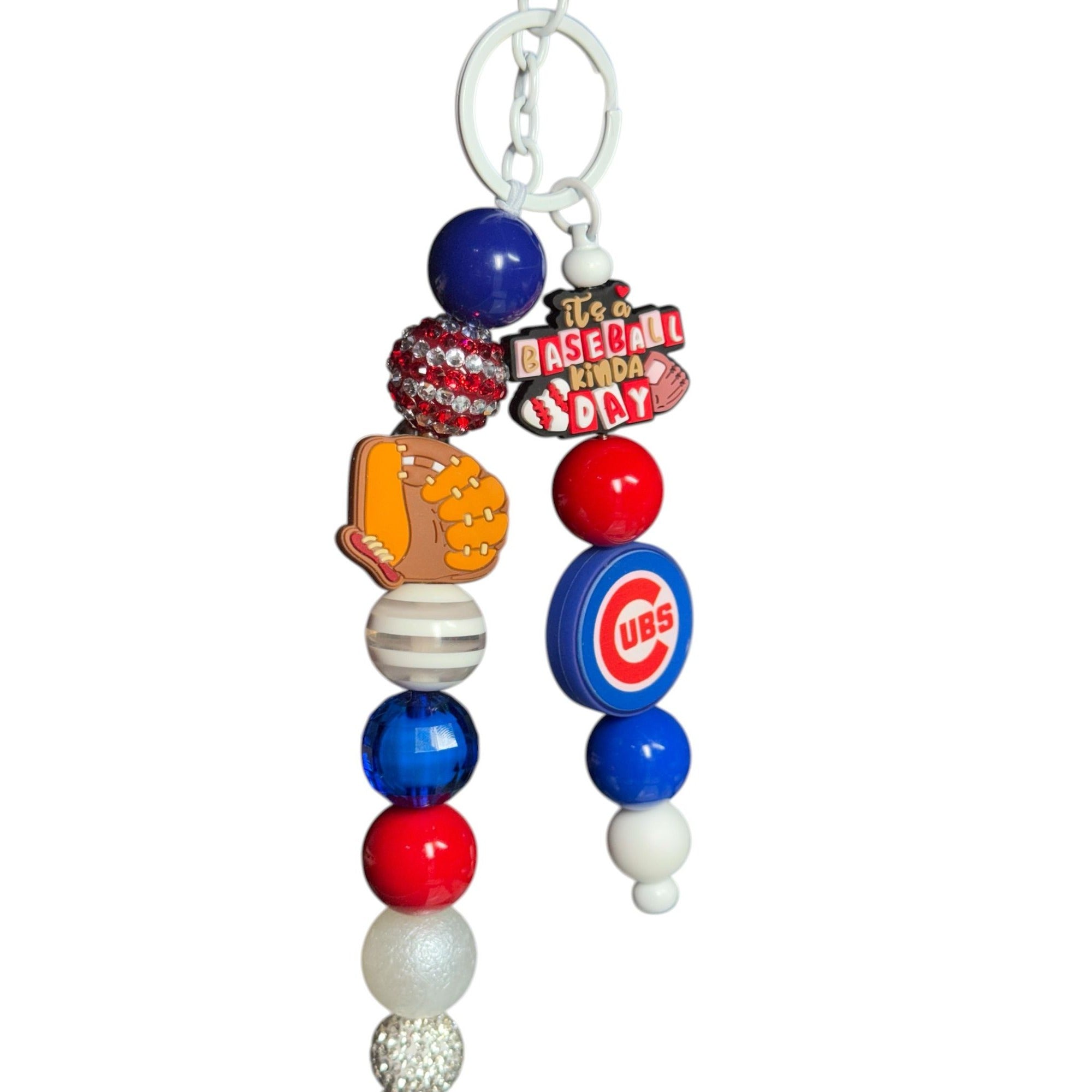 Chicago Cubs Baseball Keychain With Beads Pom-Pom & Tassel Charm - Red White & Blue