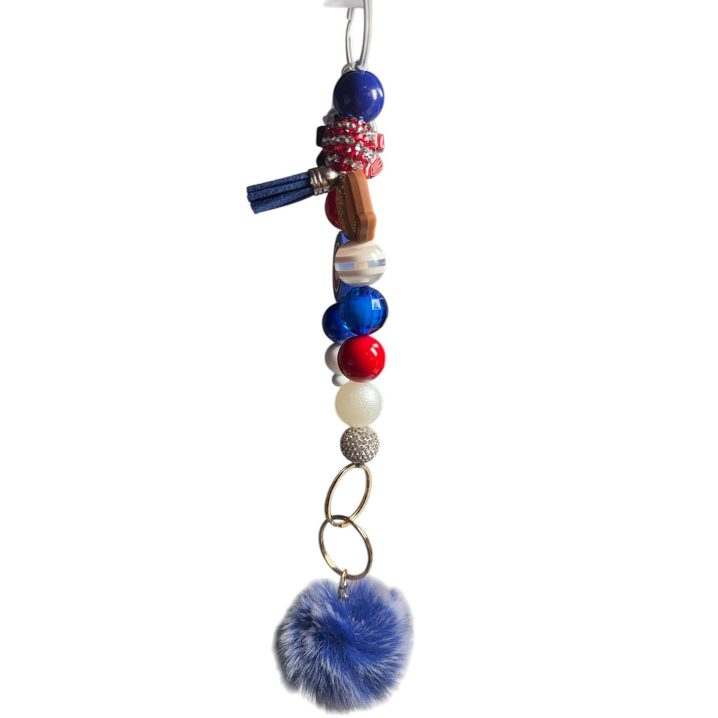 Chicago Cubs Baseball Keychain With Beads Pom-Pom & Tassel Charm - Red White & Blue