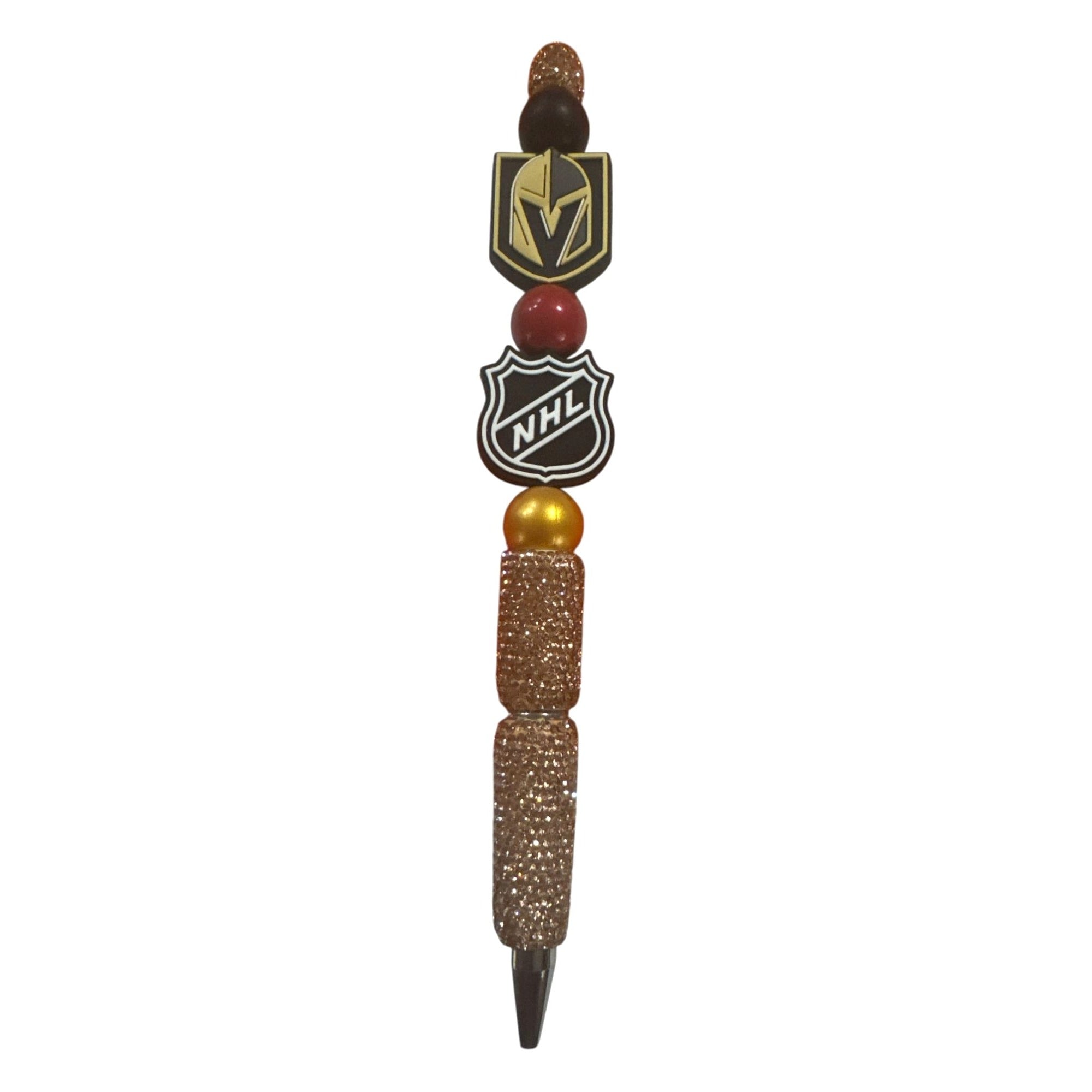 Vegas Golden Knights NHL Glitter Ballpoint Pen With Team Logos & Gold Accents