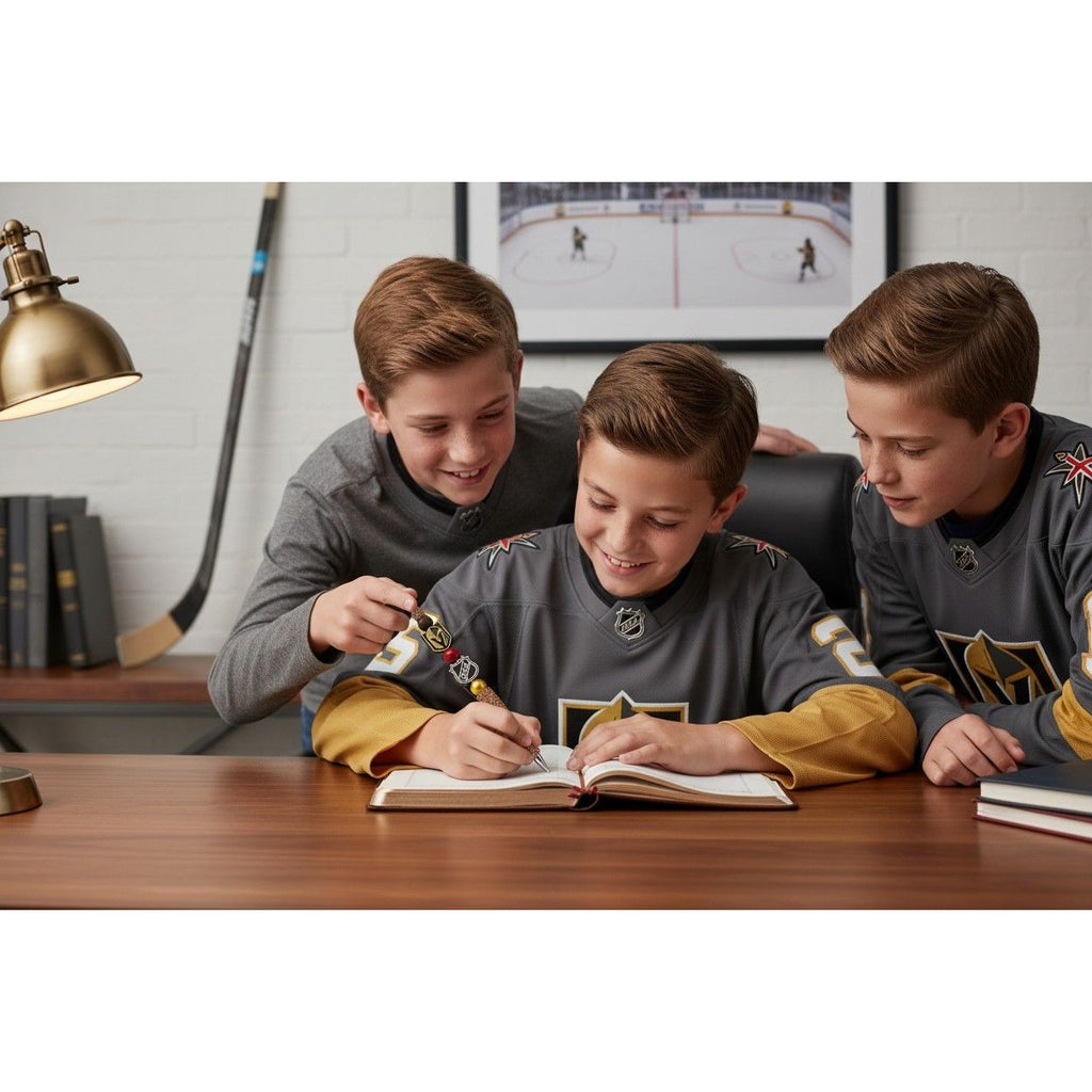 Vegas Golden Knights NHL Glitter Ballpoint Pen With Team Logos & Gold Accents