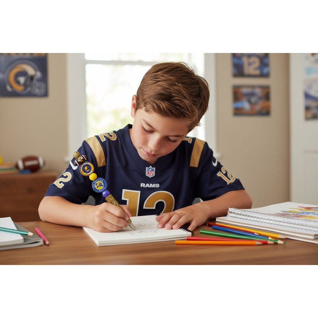Los Angeles Rams Glitter Beaded Pen With Team Logo Accents - Great For Fans & Collectors