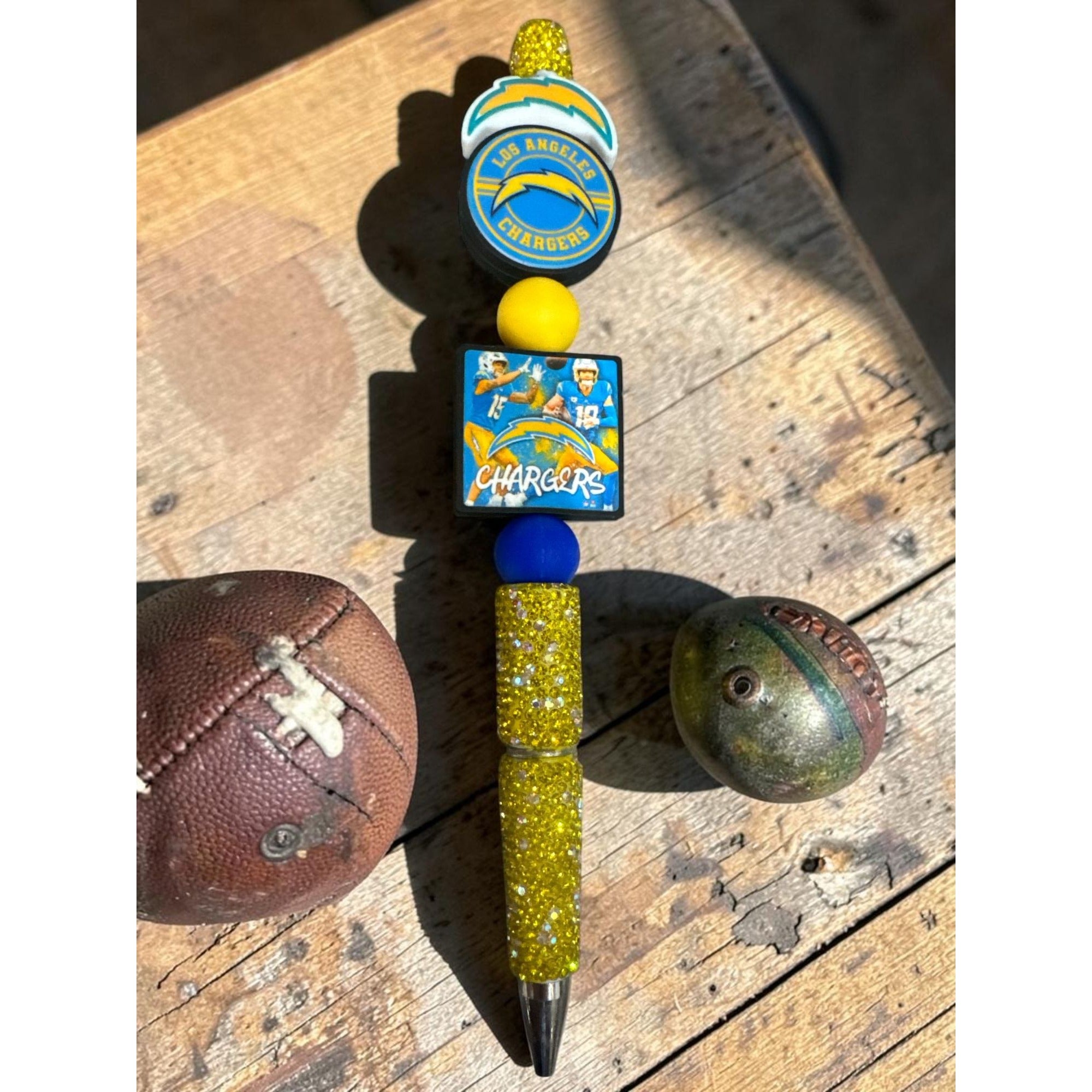 Los Angeles Chargers Beaded Glitter Pen Blue & Yellow NFL Sports Team Gift