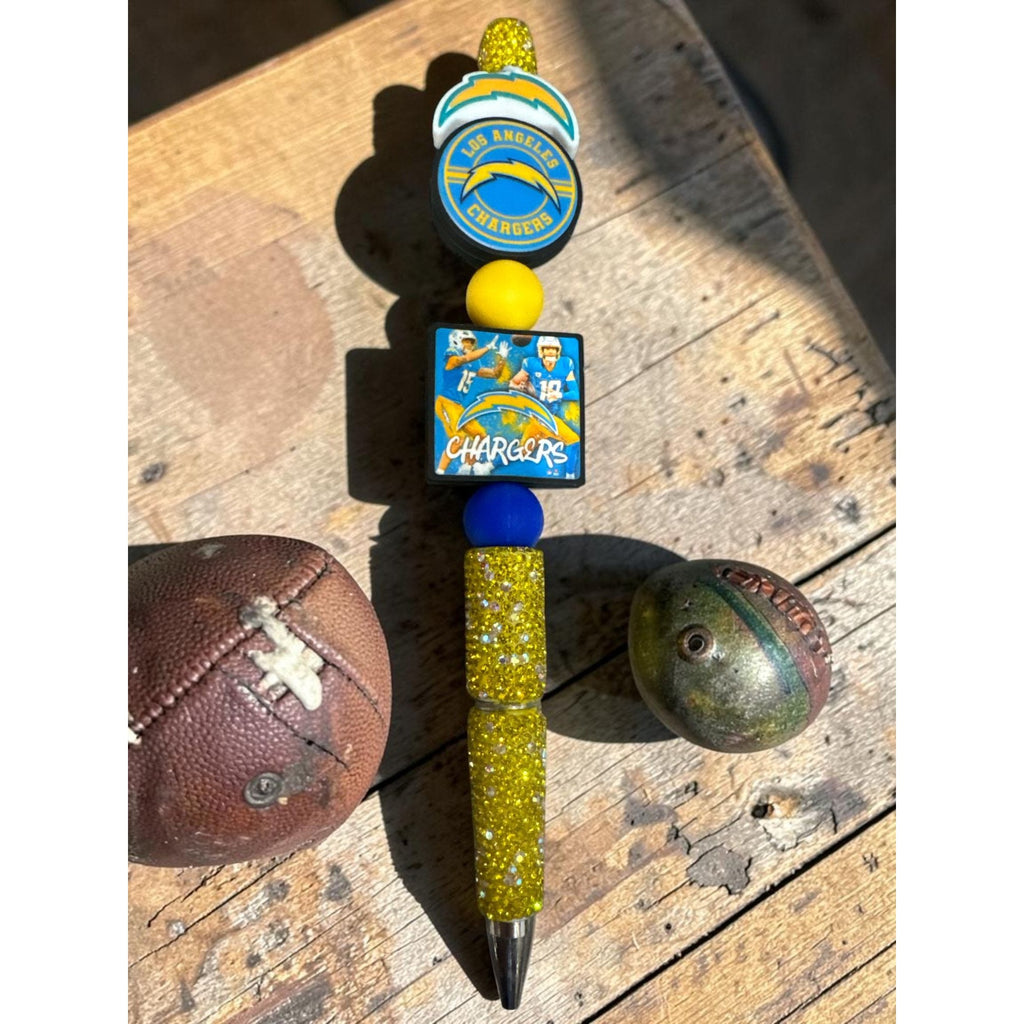 Los Angeles Chargers Beaded Glitter Pen Blue & Yellow NFL Sports Team Gift