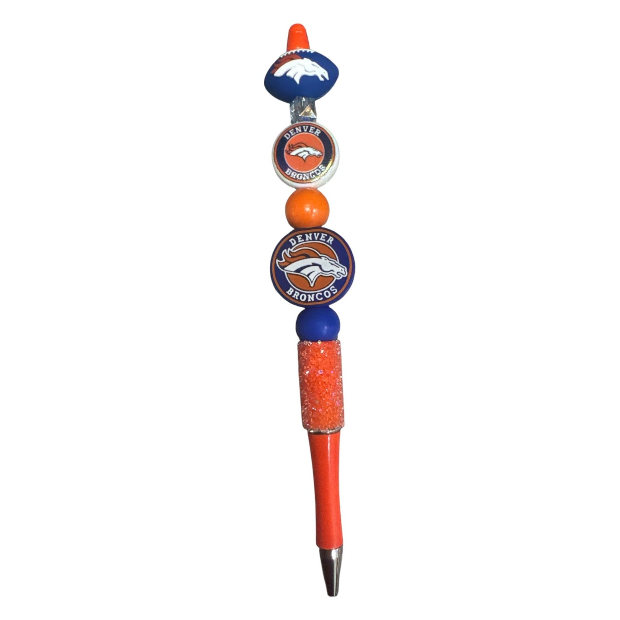 Denver Broncos Beaded Pen With Team Logo Design & Glitter Handle