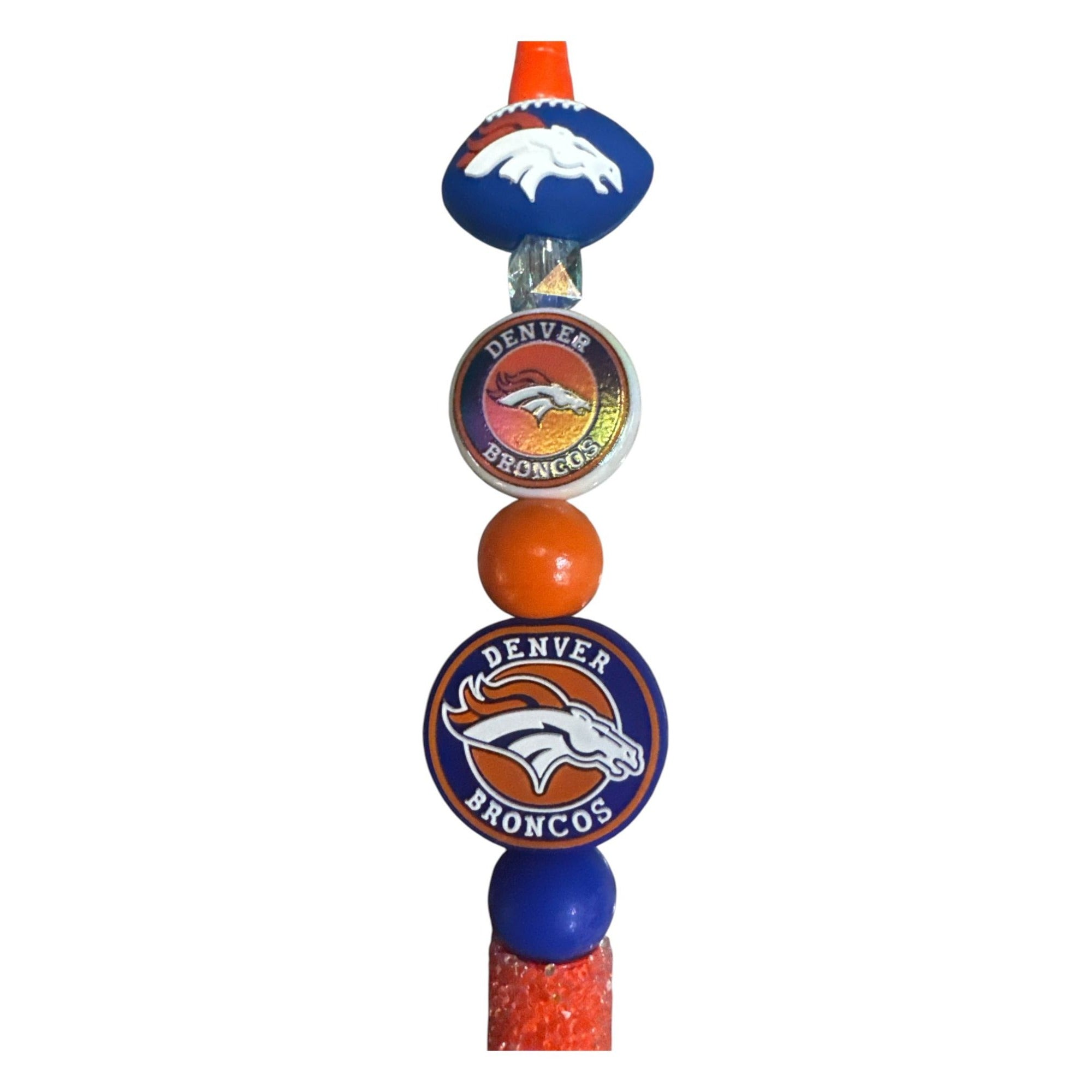 Denver Broncos Beaded Pen With Team Logo Design & Glitter Handle
