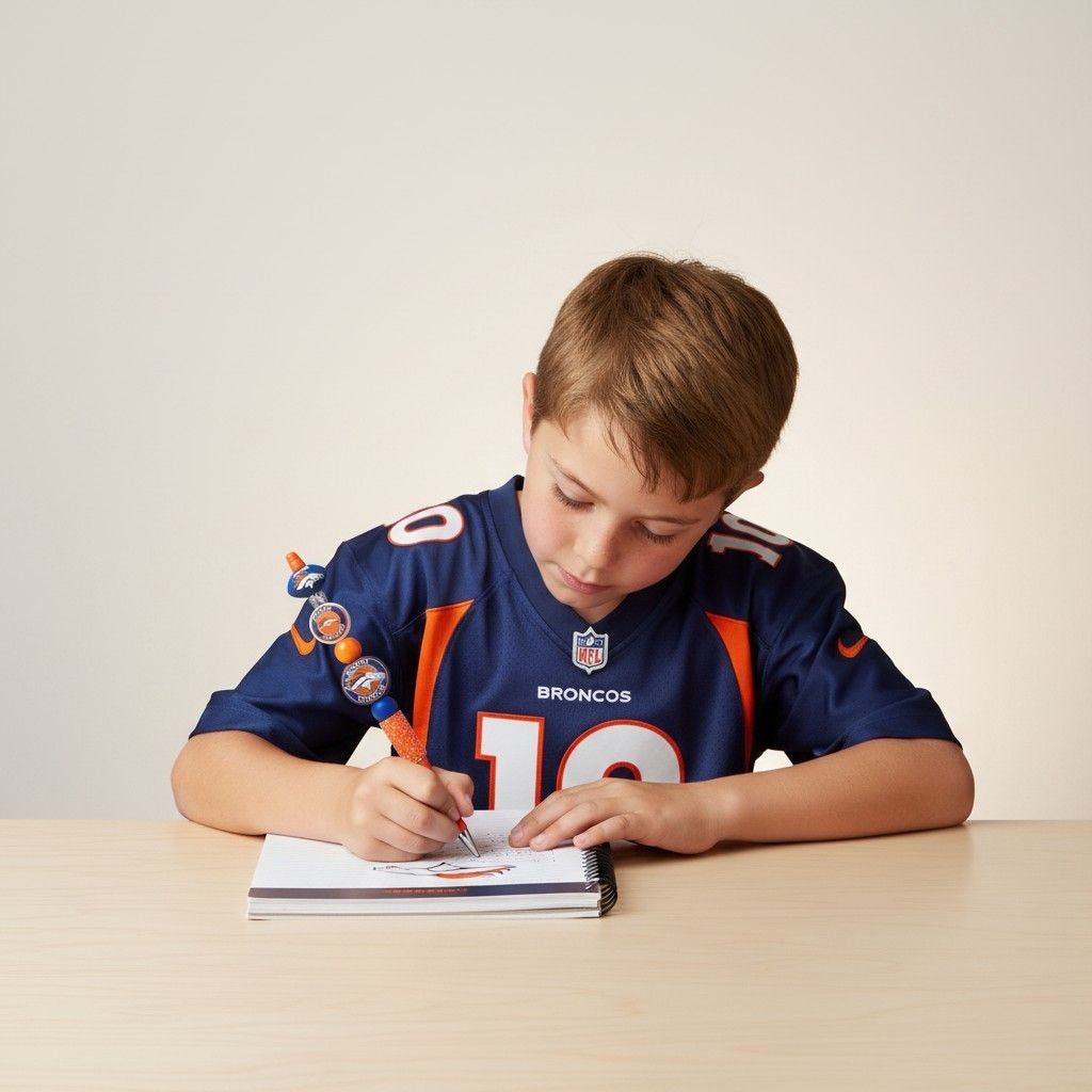 Denver Broncos Beaded Pen With Team Logo Design & Glitter Handle