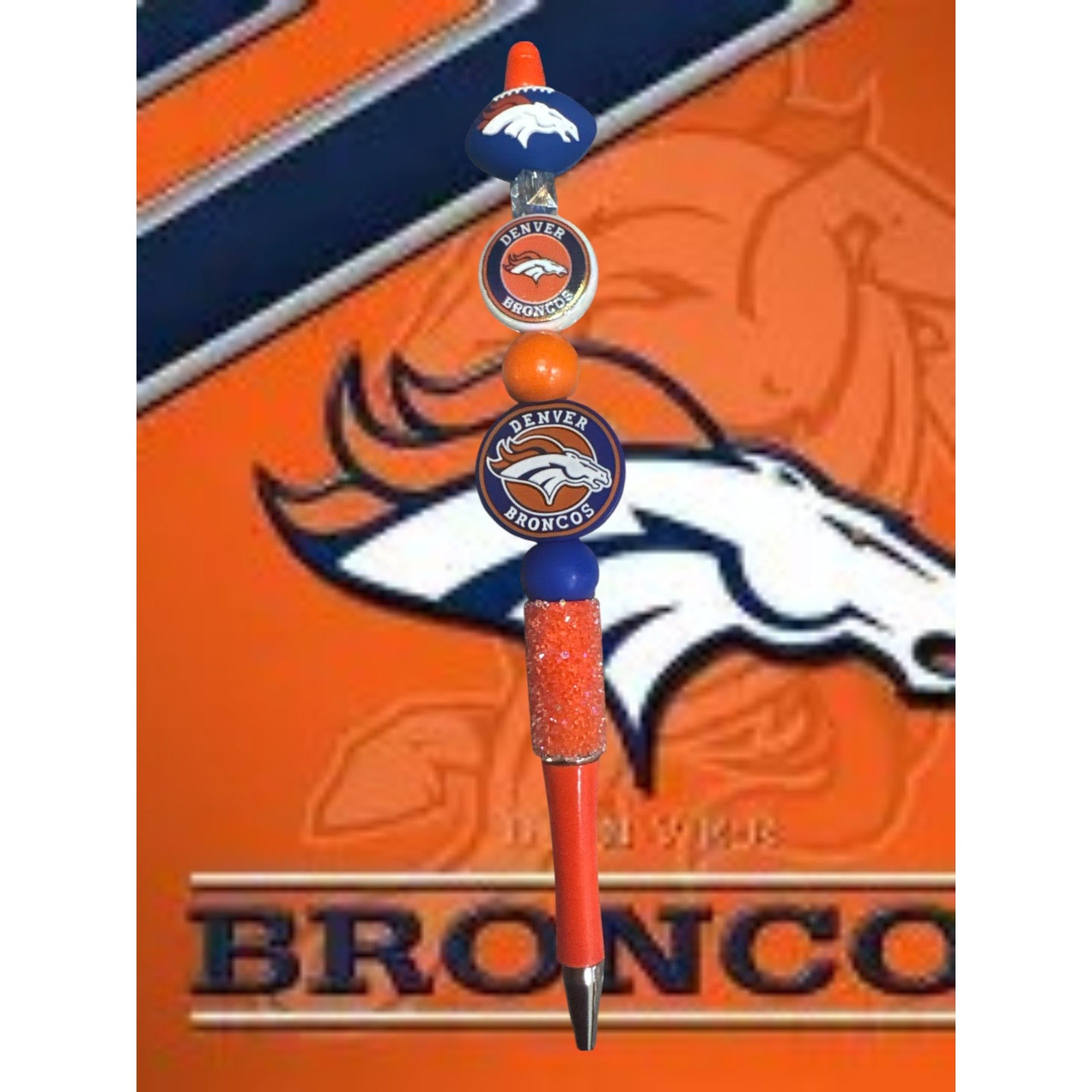 Denver Broncos Beaded Pen With Team Logo Design & Glitter Handle