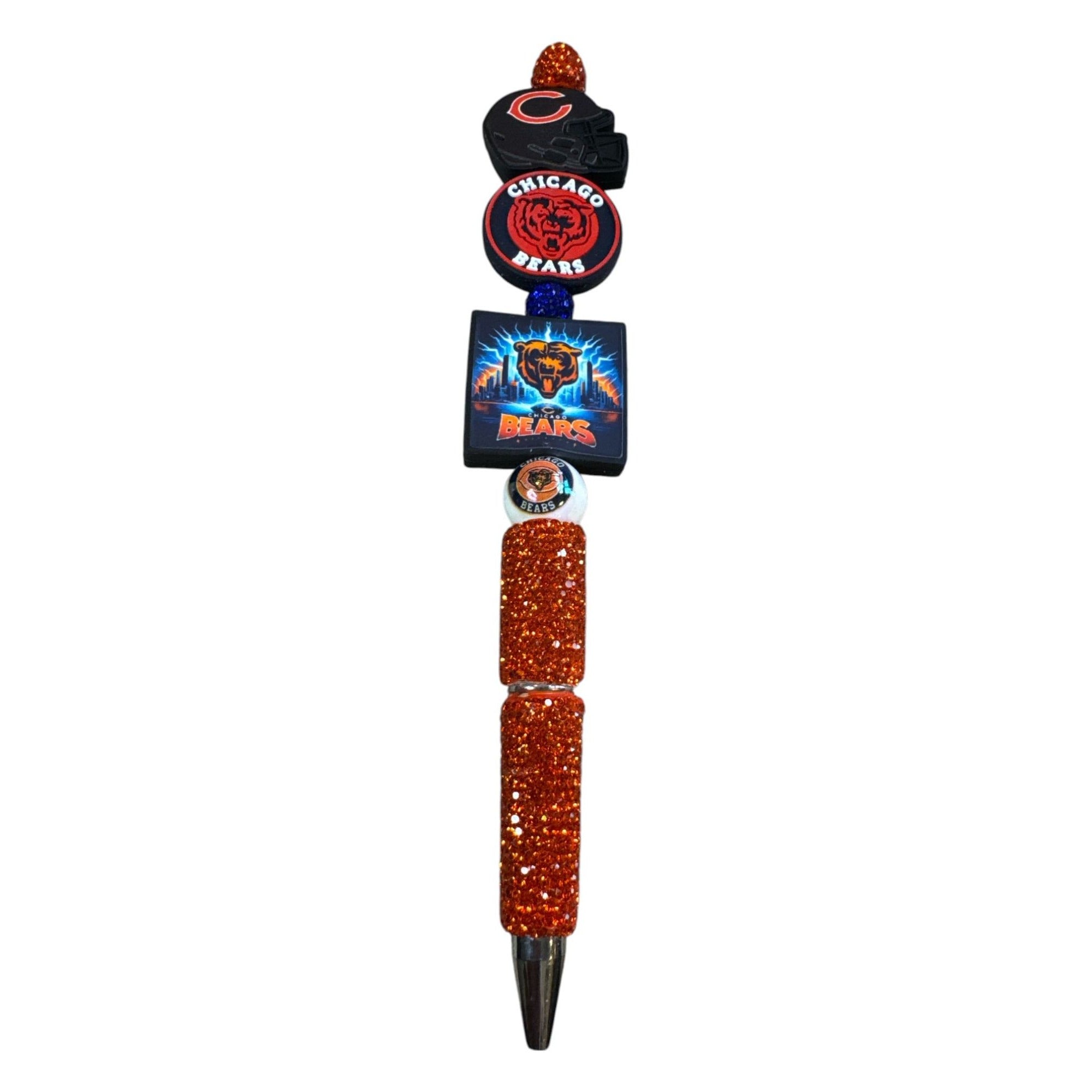 Chicago Bears Glitter Pen With Team Logos Helmet & Beads Official NFL Fan Merchandise