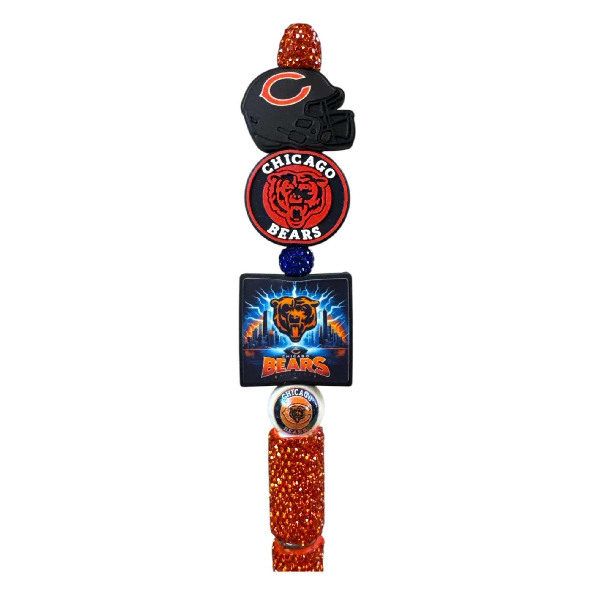 Chicago Bears Glitter Pen With Team Logos Helmet & Beads Official NFL Fan Merchandise