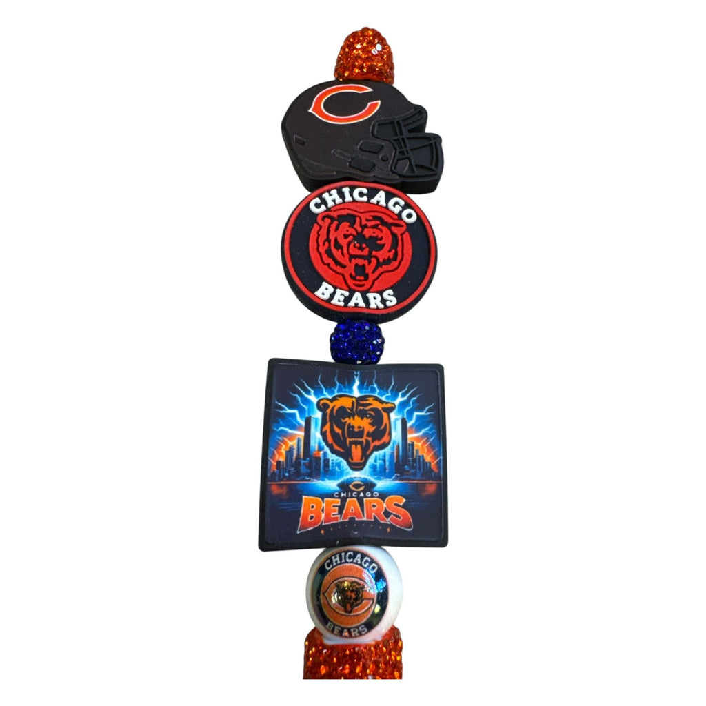 Chicago Bears Glitter Pen With Team Logos Helmet & Beads Official NFL Fan Merchandise