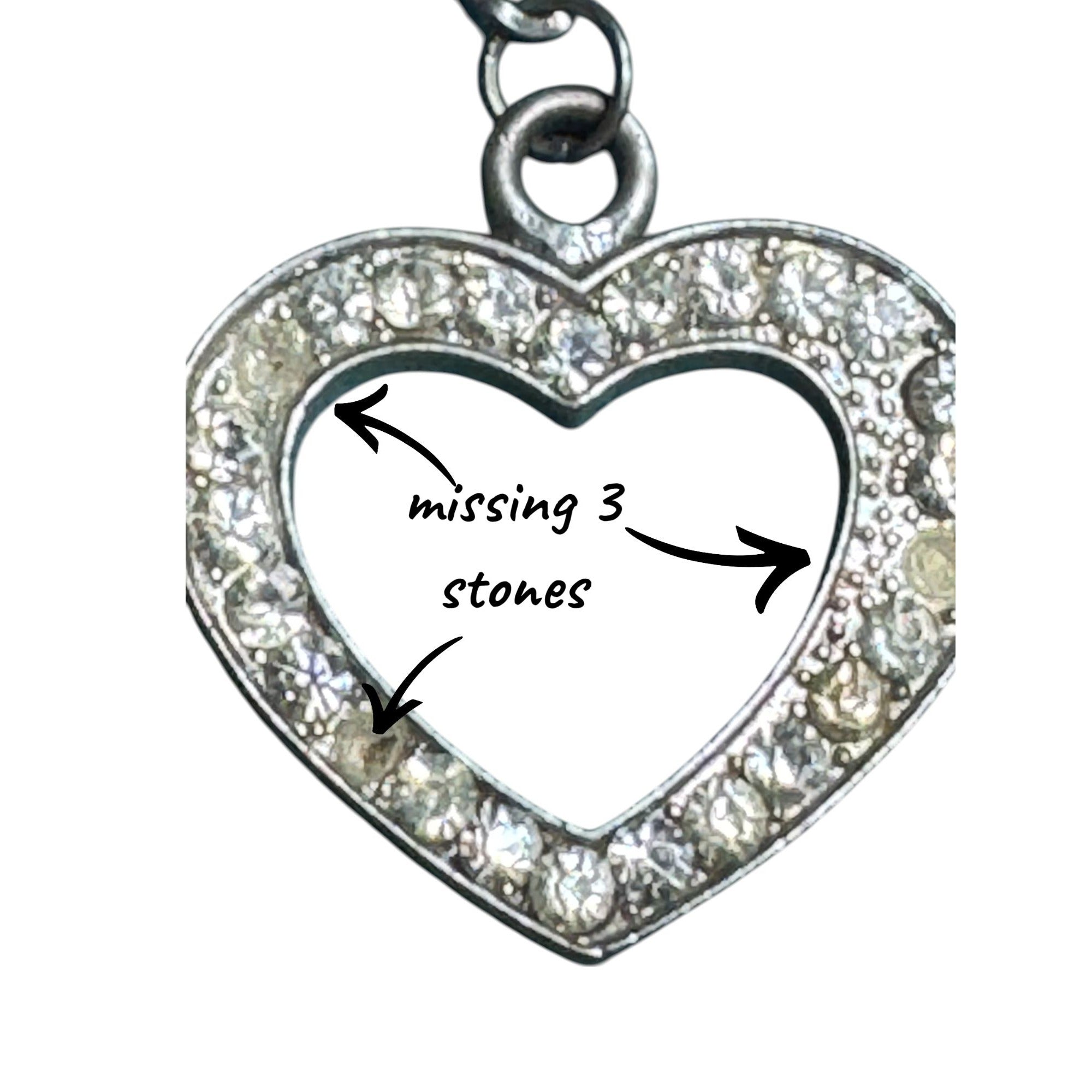 Silver Rhinestone Open Heart Pendant Necklace, Sparkling Stones, Thick Chain, Read Description