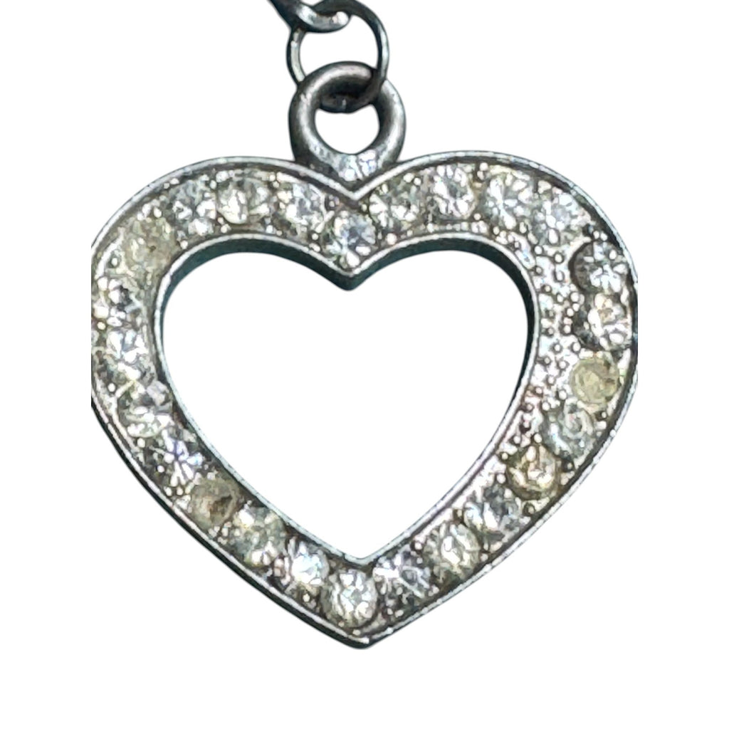 Silver Rhinestone Open Heart Pendant Necklace, Sparkling Stones, Thick Chain, Read Description