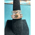 Hammered Sterling Silver Wide Band Spinner Ring With Copper Accents & Heart Design