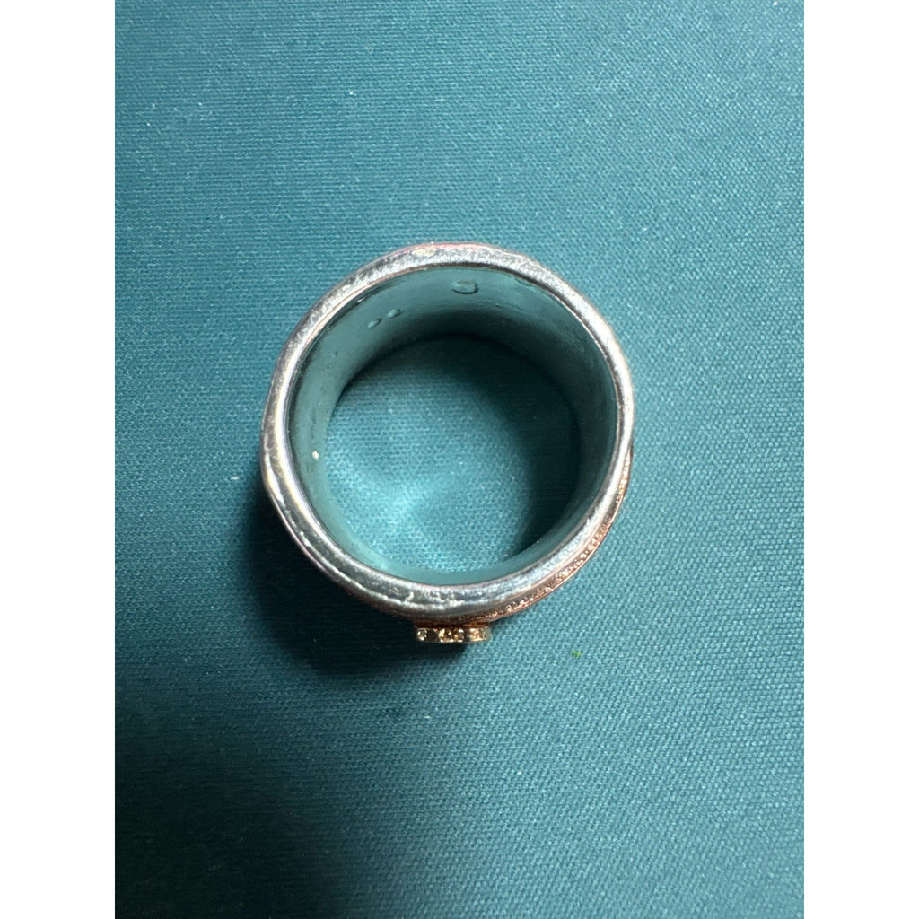 Hammered Sterling Silver Wide Band Spinner Ring With Copper Accents & Heart Design
