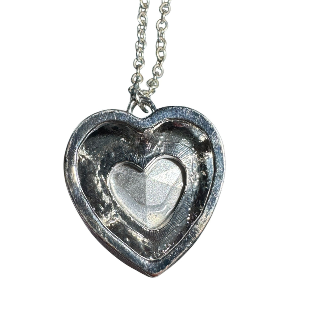 Blue Heart Pendant Necklace Faceted Glass Stone Silver Tone Chain Romantic Sparkling Jewelry