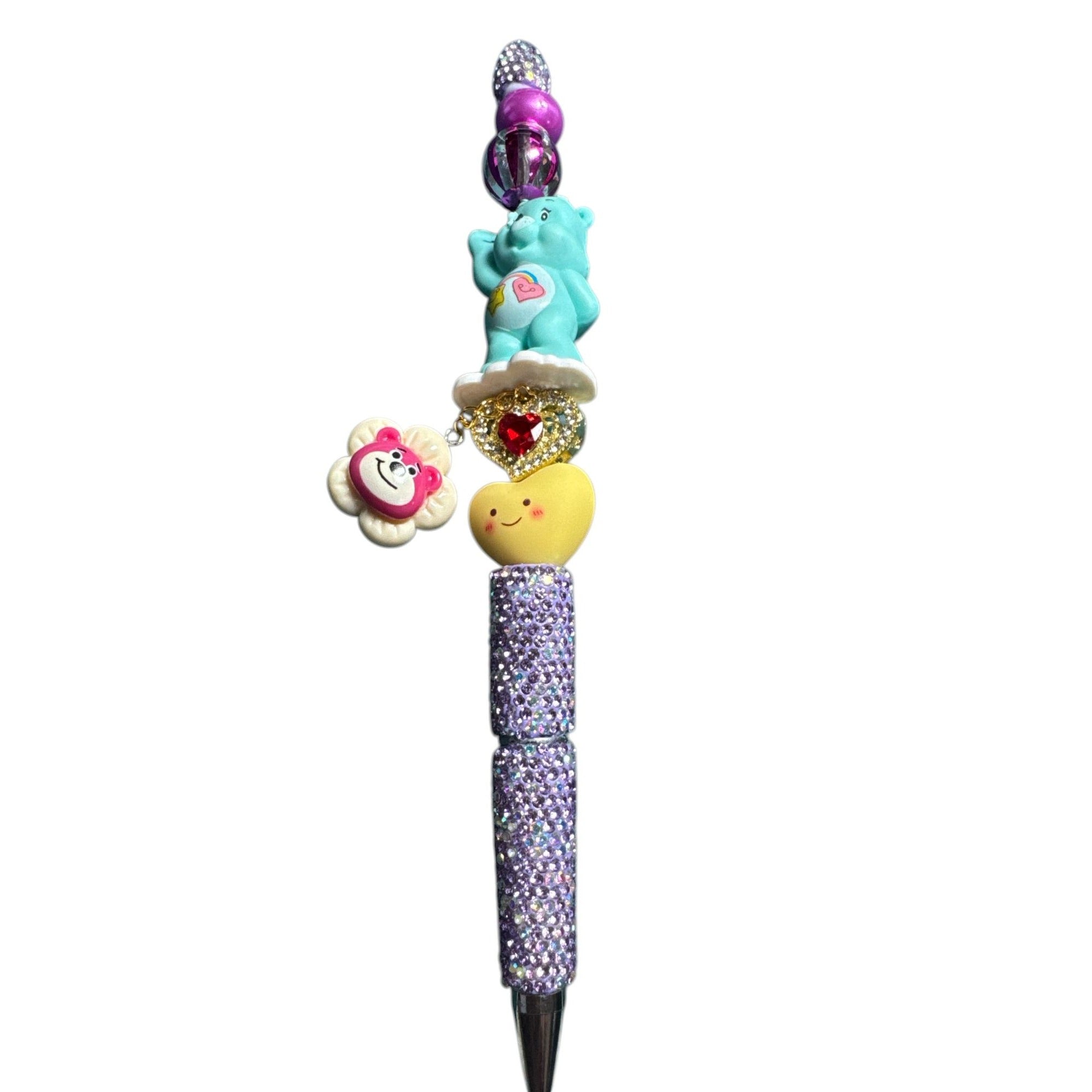 Care Bear-Themed Charm Pen With Rhinestone Grip Heart & Flower Accents Purple & Multicolor Design