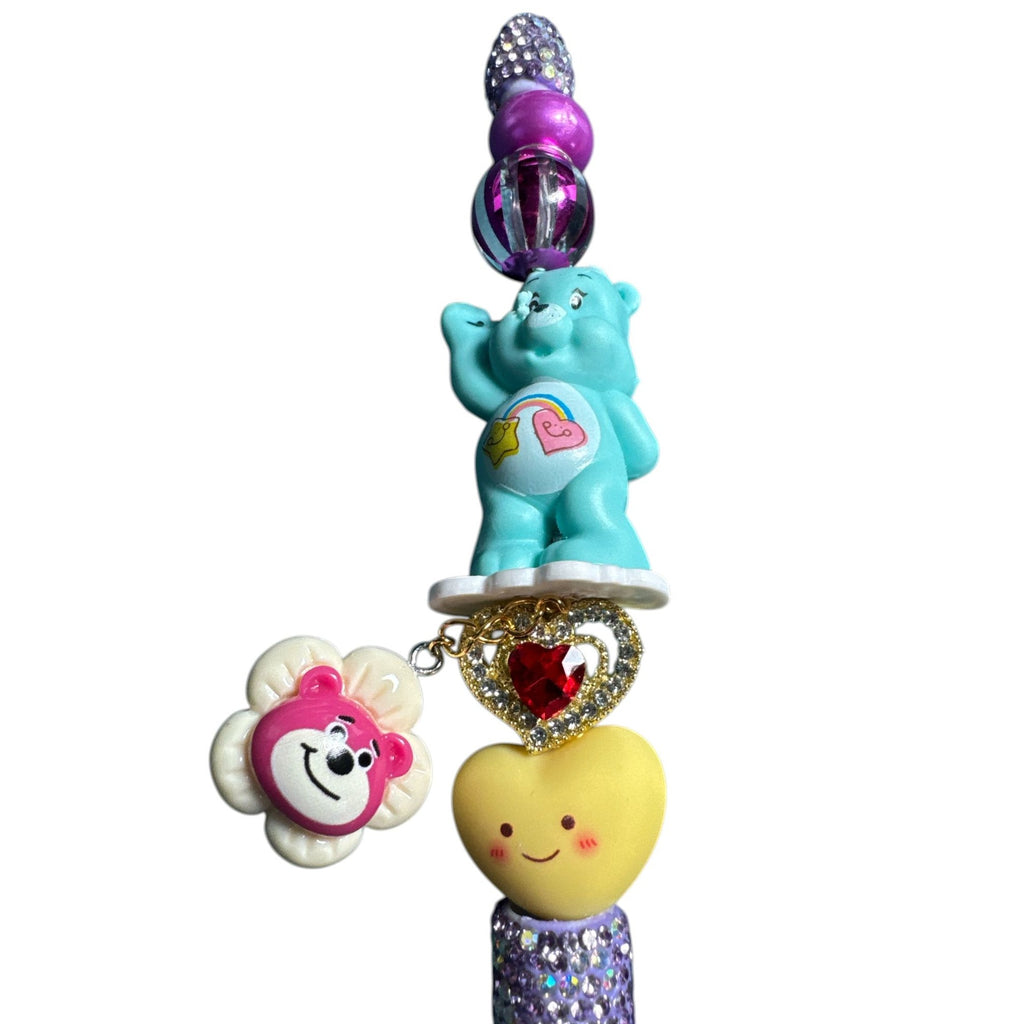 Care Bear-Themed Charm Pen With Rhinestone Grip Heart & Flower Accents Purple & Multicolor Design
