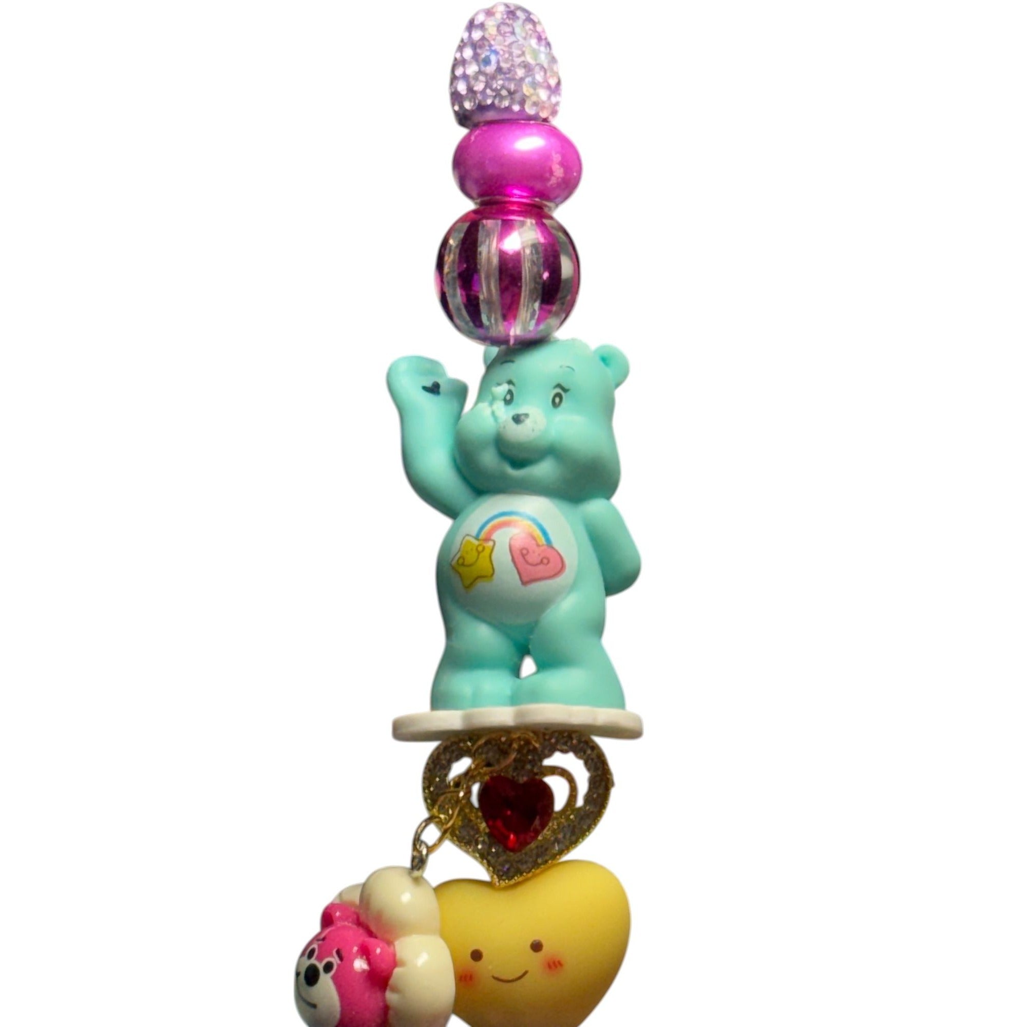 Care Bear-Themed Charm Pen With Rhinestone Grip Heart & Flower Accents Purple & Multicolor Design