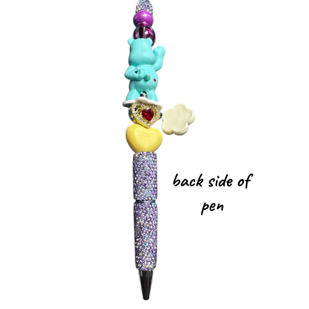 Care Bear-Themed Charm Pen With Rhinestone Grip Heart & Flower Accents Purple & Multicolor Design