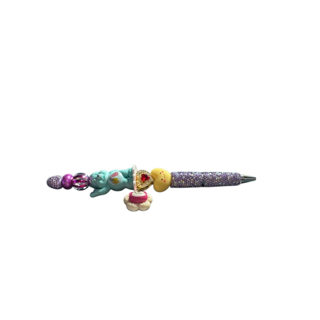 Care Bear-Themed Charm Pen With Rhinestone Grip Heart & Flower Accents Purple & Multicolor Design