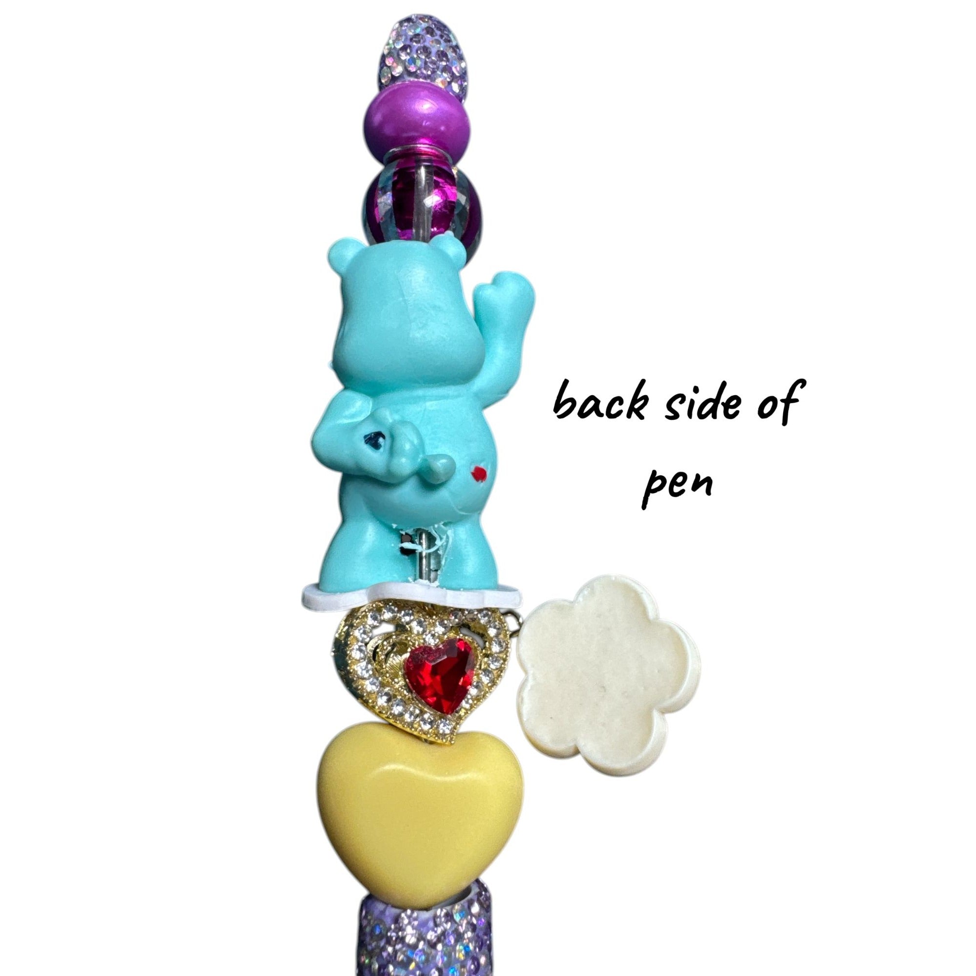 Care Bear-Themed Charm Pen With Rhinestone Grip Heart & Flower Accents Purple & Multicolor Design