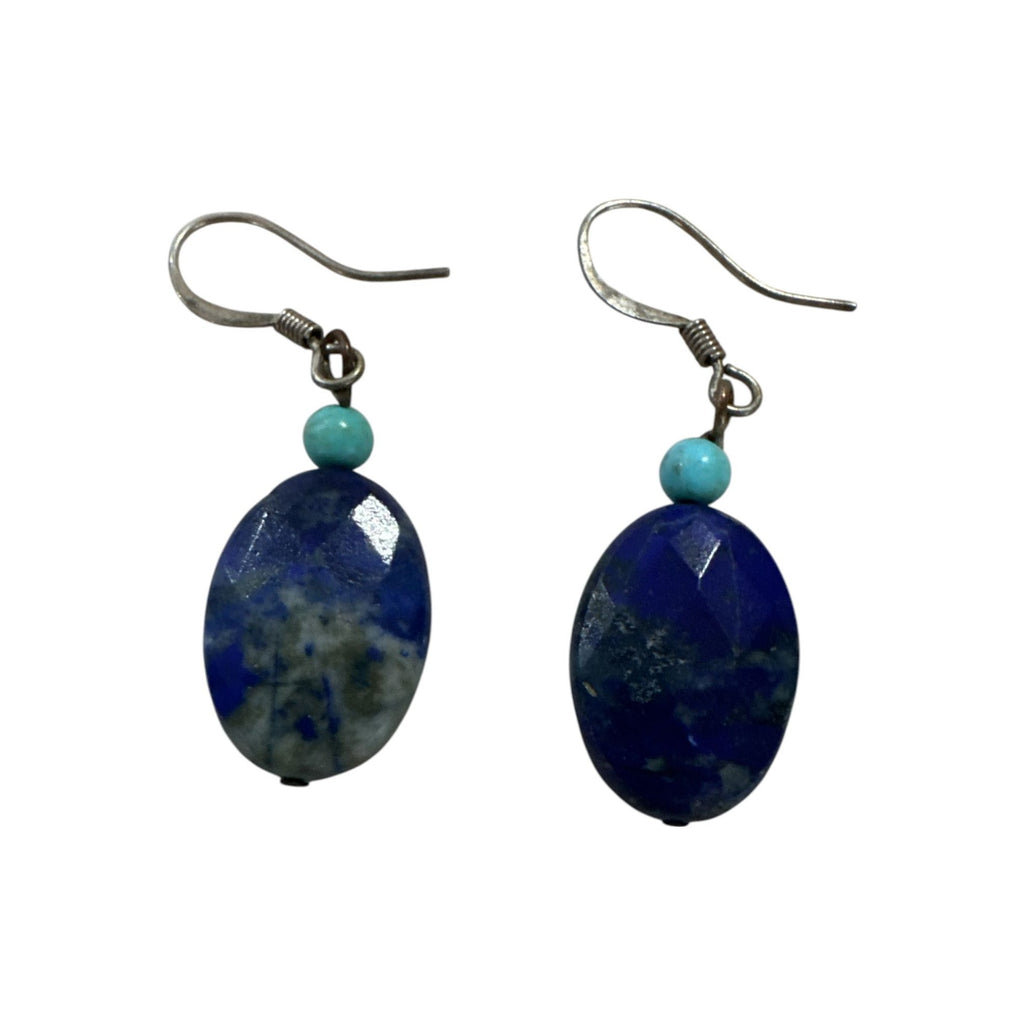 Faceted Lapis Lazuli & Turquoise Bead Drop Earrings With Silver Hooks