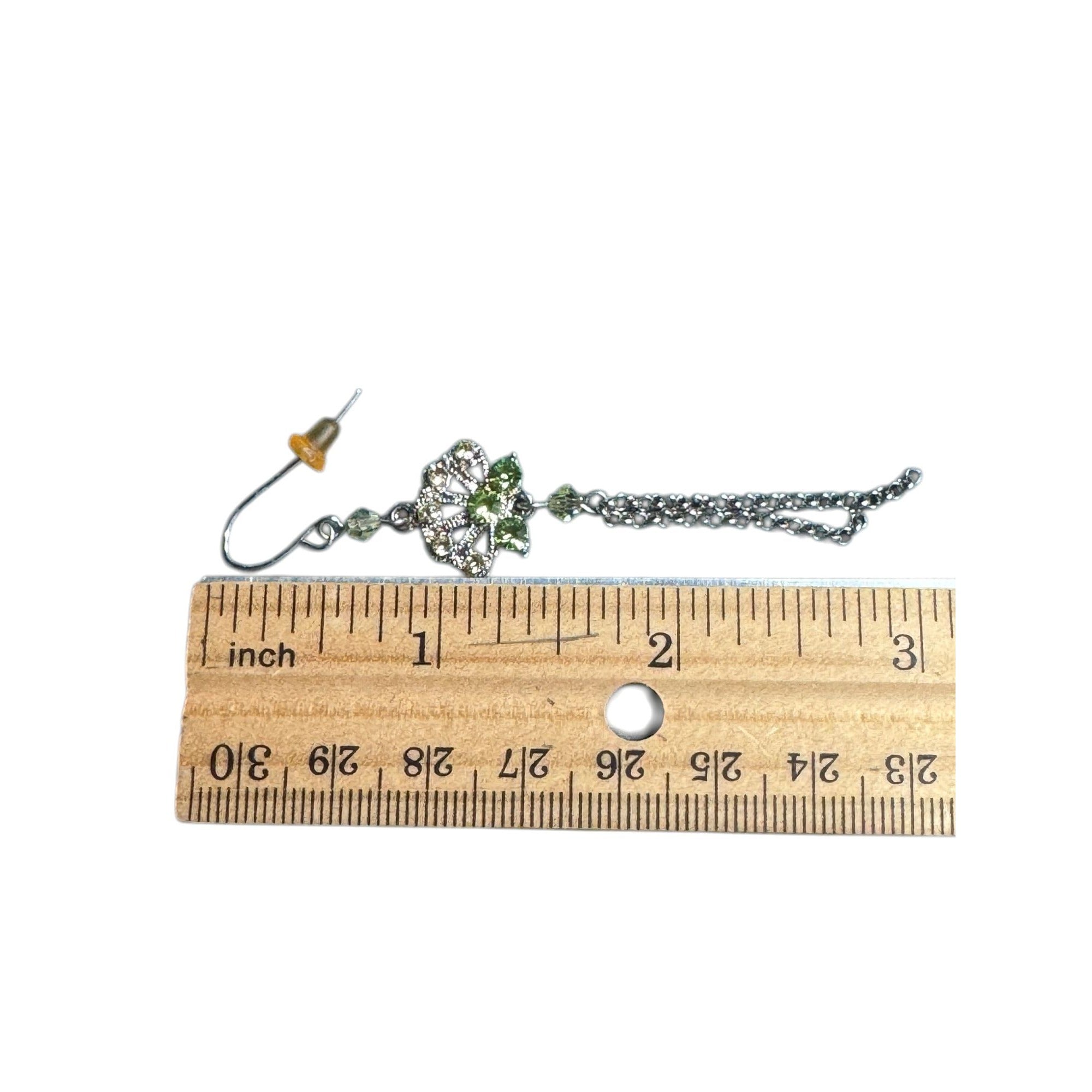 Crystal Drop Dangle Earrings With Green Accents & Chain Tassels Lightweight & Elegant Design Ideal For Formal & Casual Wear