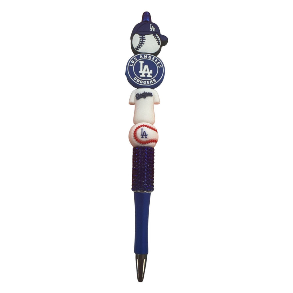 Los Angeles Dodgers-Themed Ballpoint Pen With Decorative Baseball Cap Jersey & Logo Topper Blue Bejeweled Grip