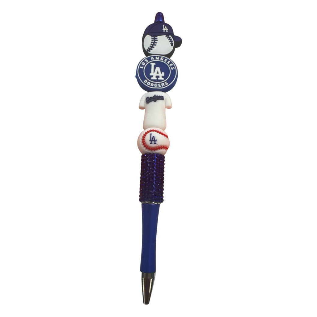 Los Angeles Dodgers-Themed Ballpoint Pen With Decorative Baseball Cap Jersey & Logo Topper Blue Bejeweled Grip