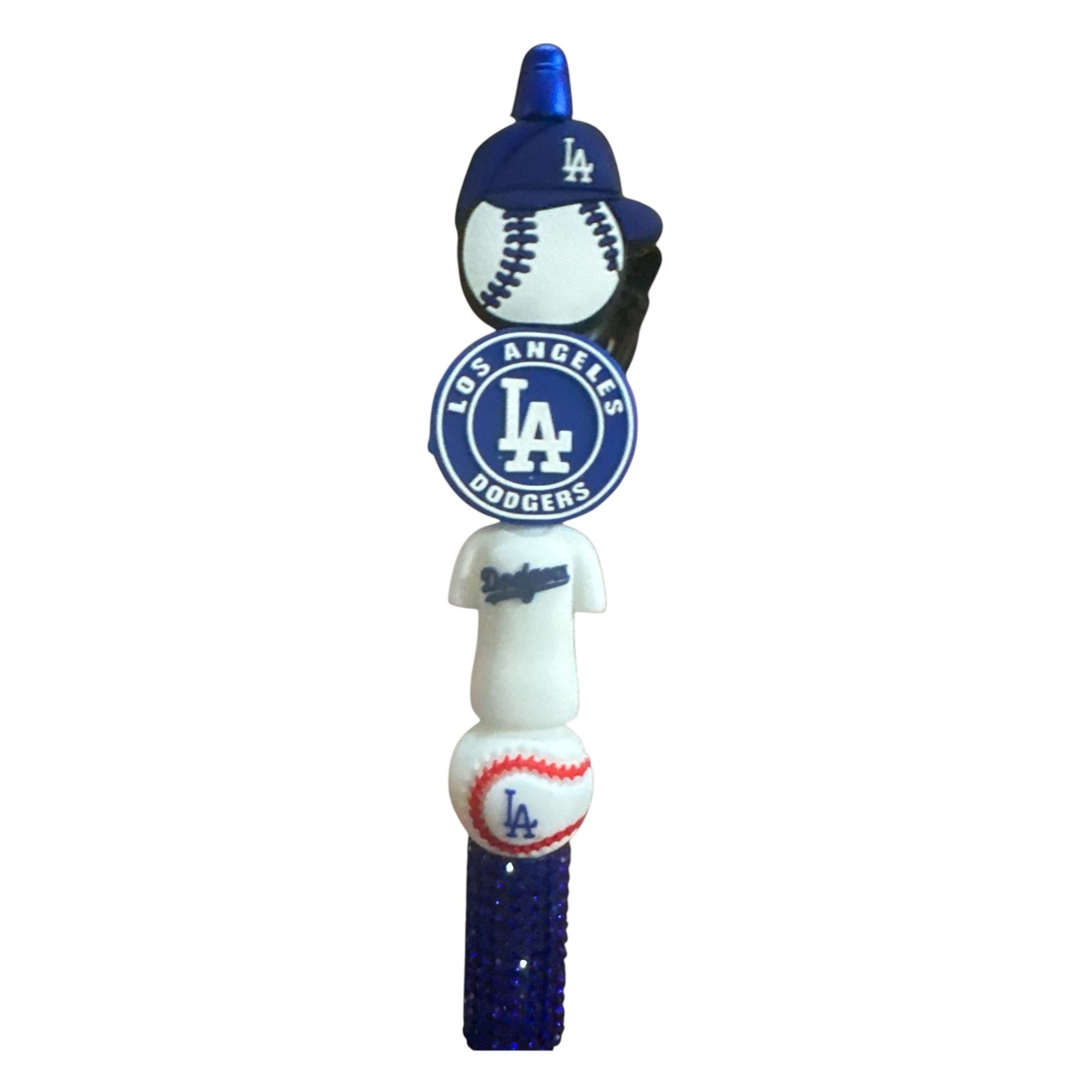 Los Angeles Dodgers-Themed Ballpoint Pen With Decorative Baseball Cap Jersey & Logo Topper Blue Bejeweled Grip