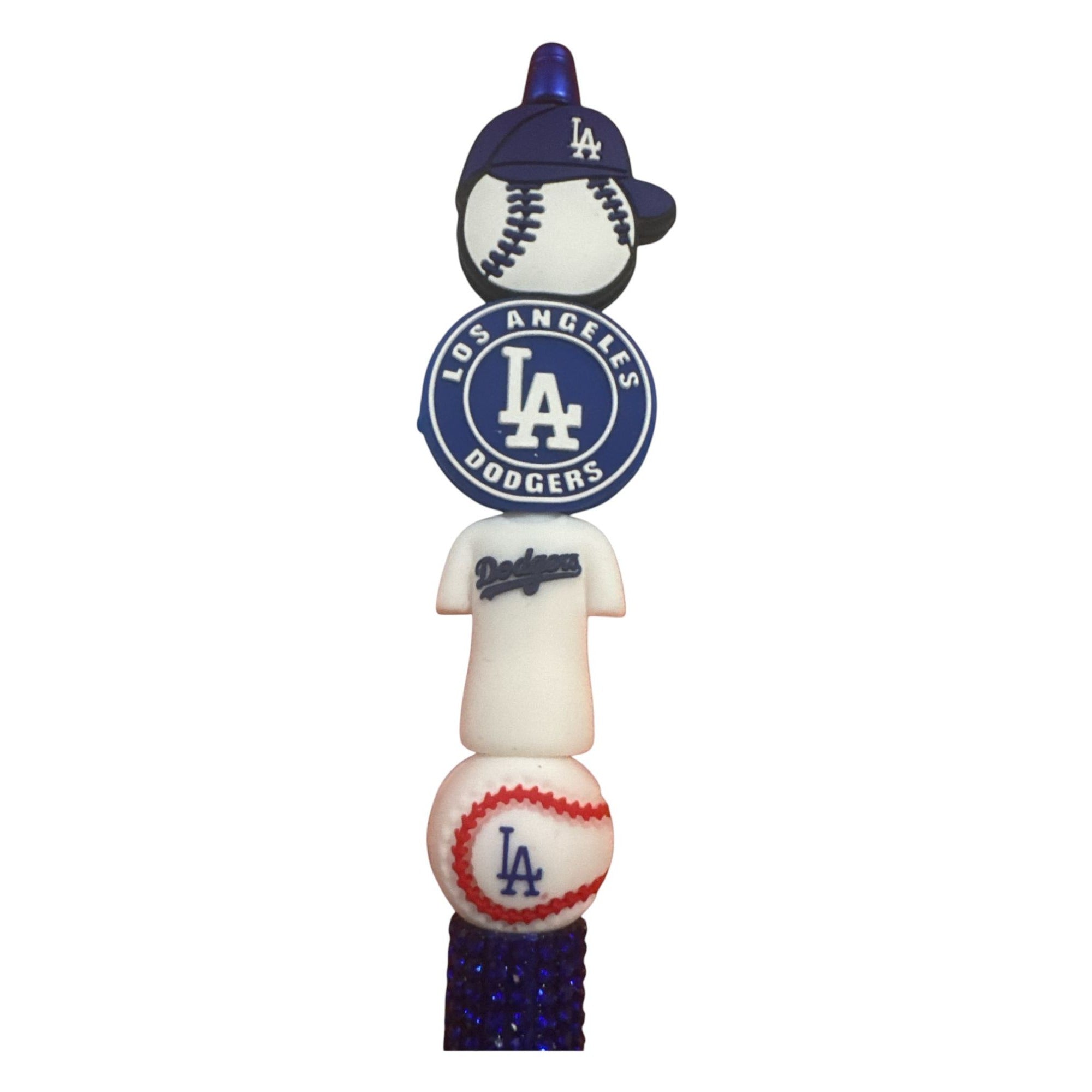Los Angeles Dodgers-Themed Ballpoint Pen With Decorative Baseball Cap Jersey & Logo Topper Blue Bejeweled Grip