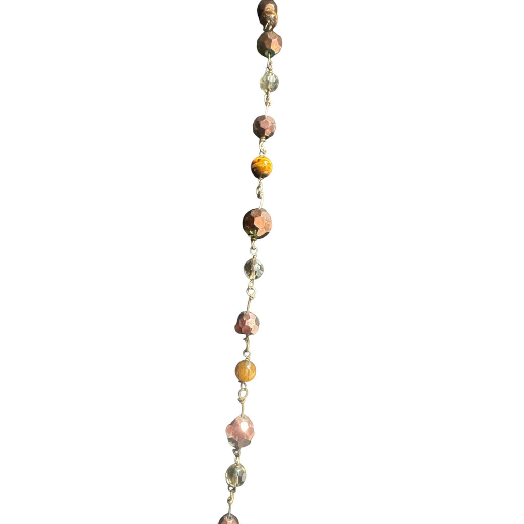 Cookie Lee Brown Amber Faceted Bead Necklace with Tiger Eye Accents & Gold-Tone Chain 34-Inch Length