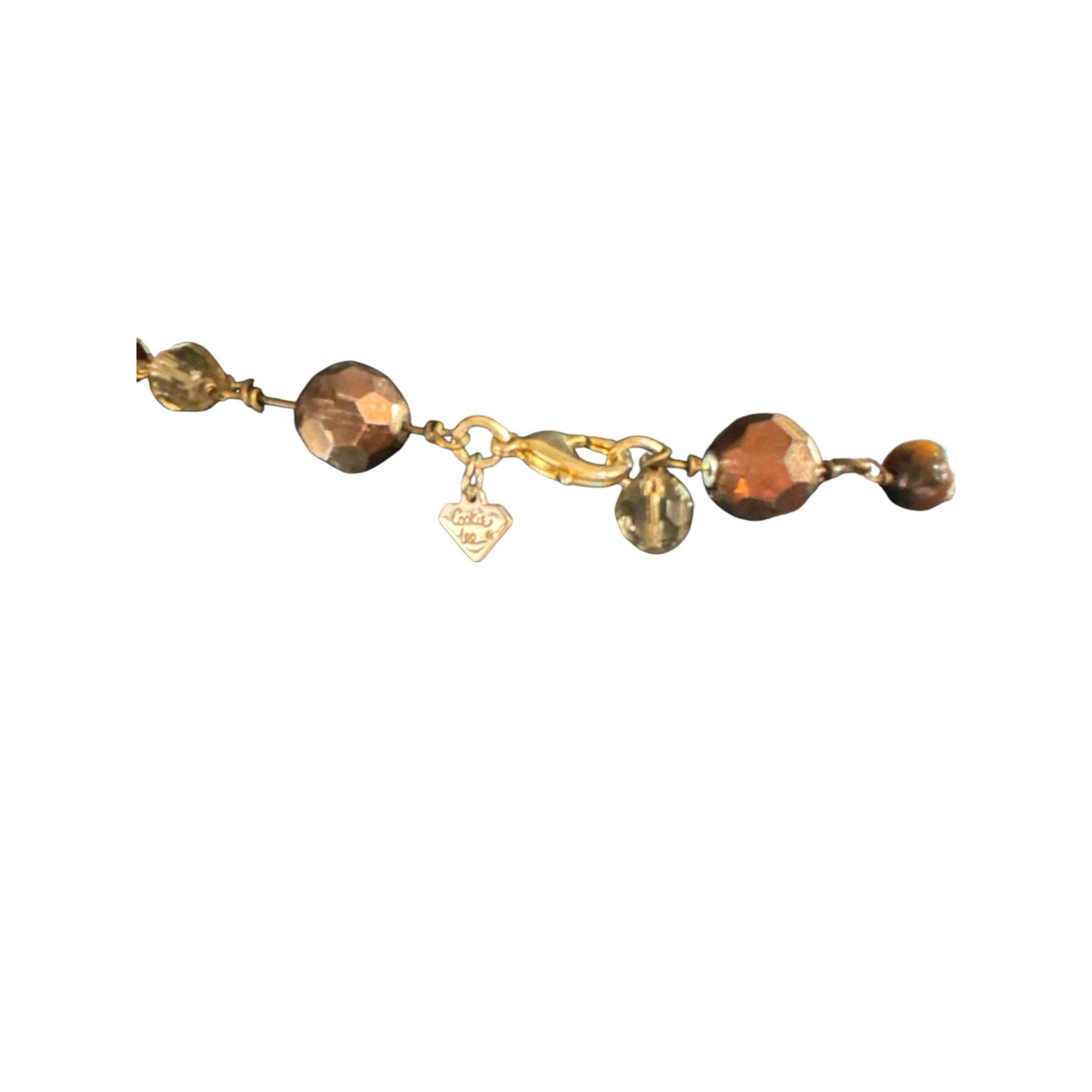 Cookie Lee Brown Amber Faceted Bead Necklace with Tiger Eye Accents & Gold-Tone Chain 34-Inch Length