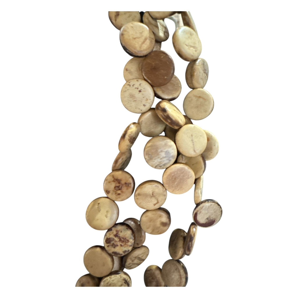 Multi-Strand Natural Wood Disc Beaded Necklace With Toggle Clasp