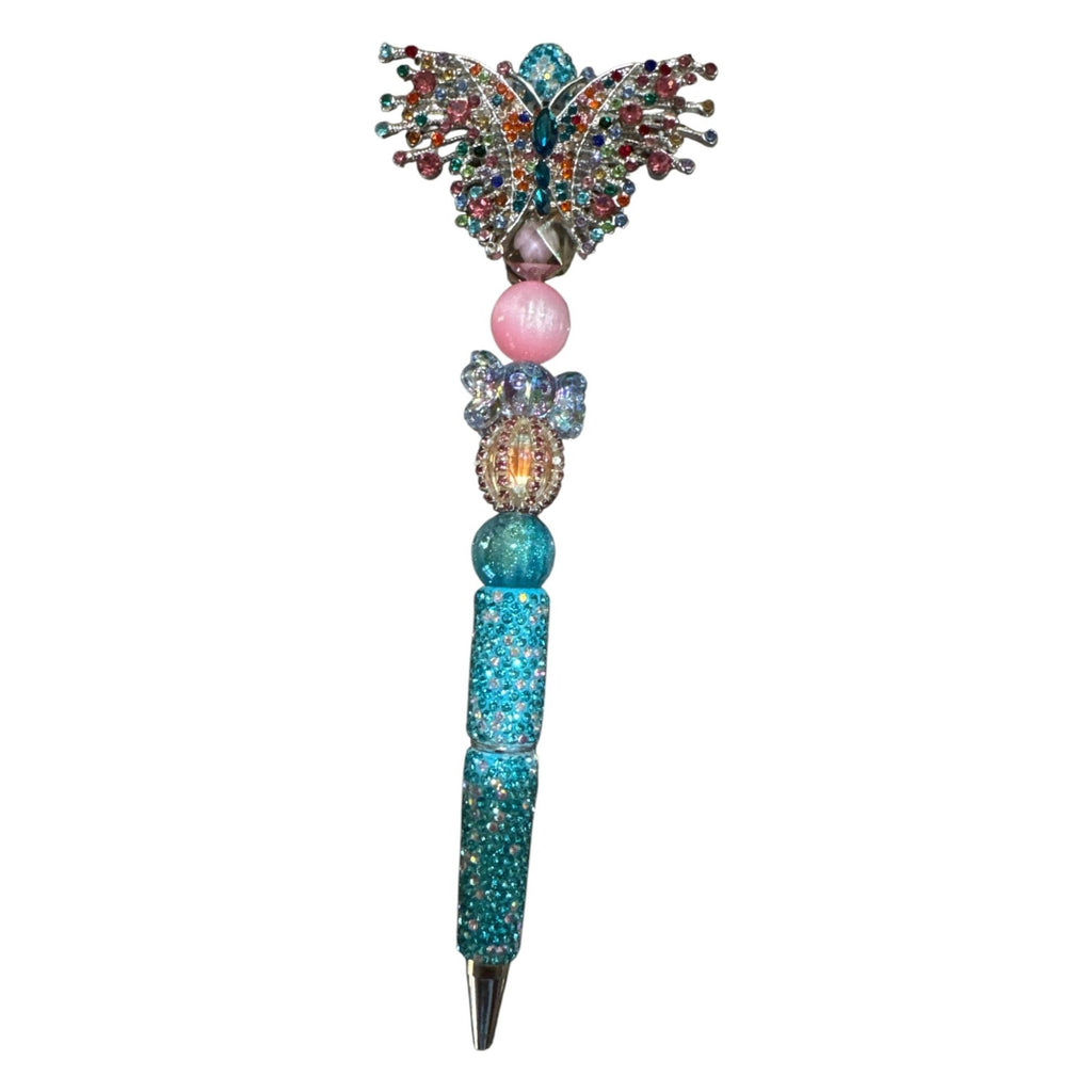 Crystal Beaded Butterfly Design Pen With Rhinestones & Glitter Finish Ideal For Gifts Or Stylish Writing Accessories
