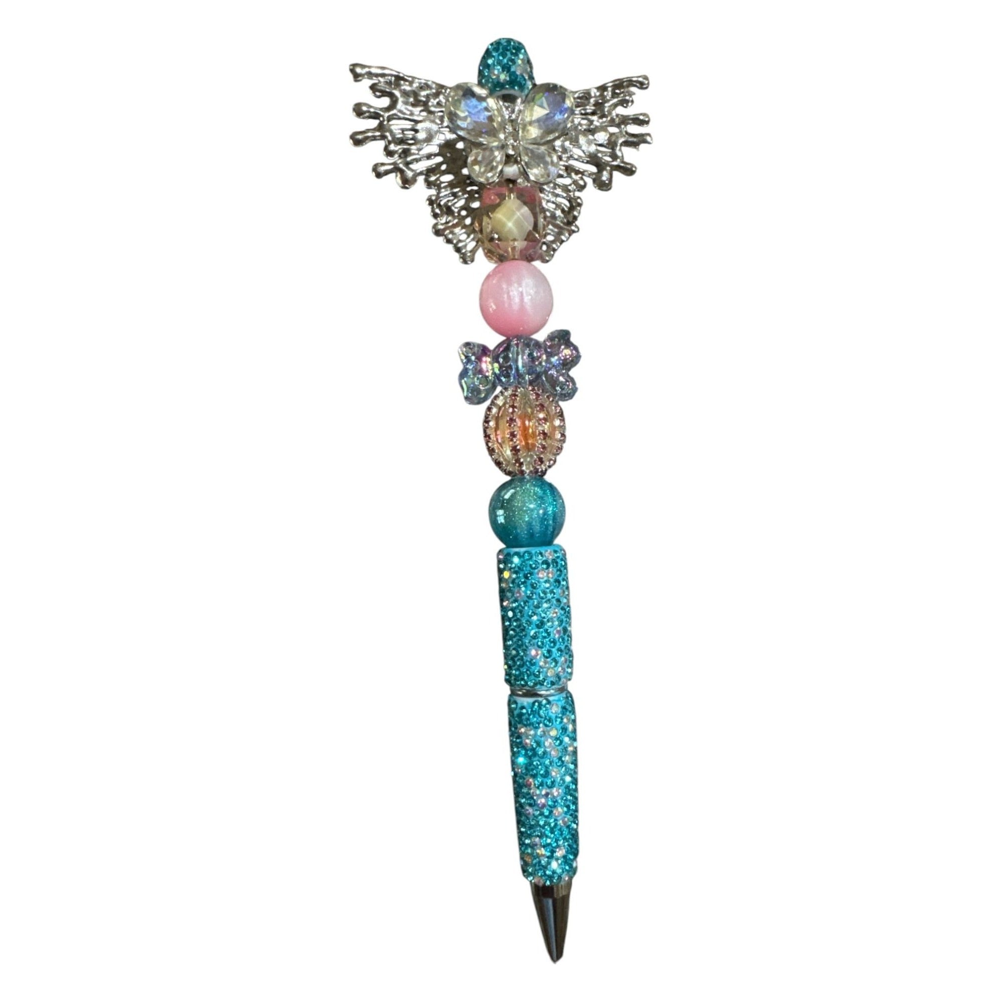 Crystal Beaded Butterfly Design Pen With Rhinestones & Glitter Finish Ideal For Gifts Or Stylish Writing Accessories