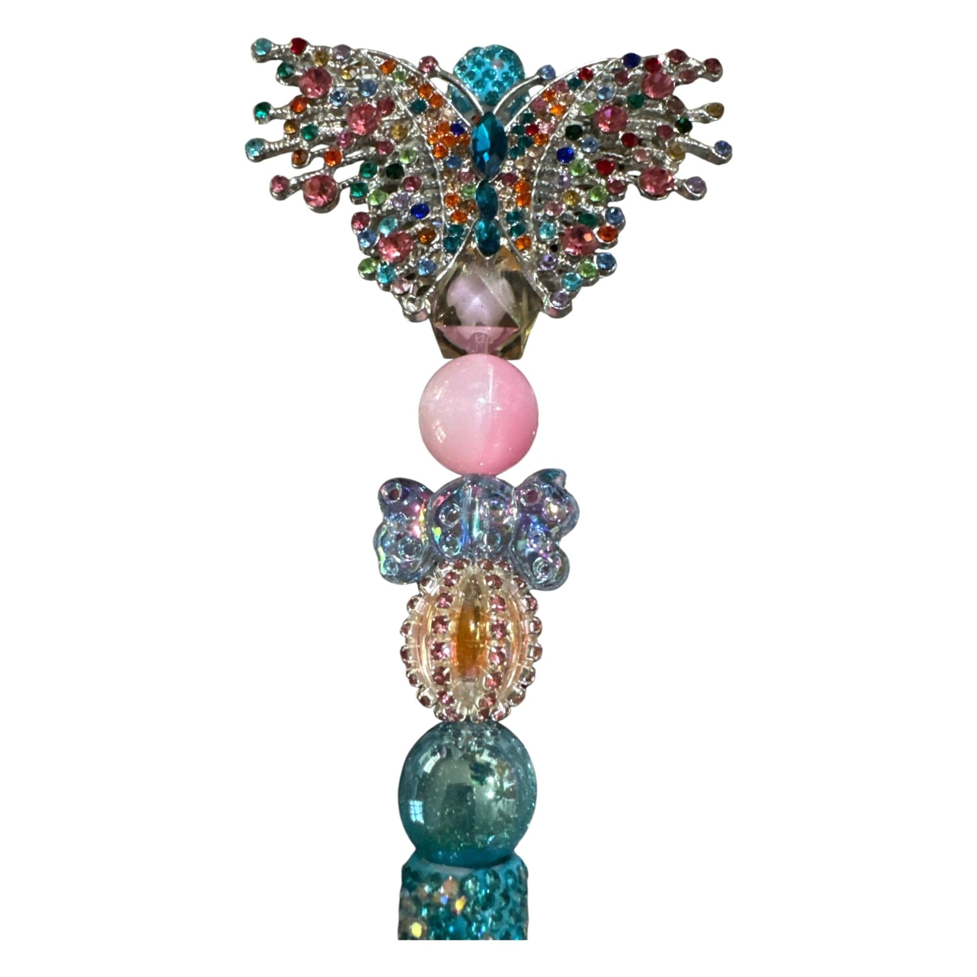 Crystal Beaded Butterfly Design Pen With Rhinestones & Glitter Finish Ideal For Gifts Or Stylish Writing Accessories