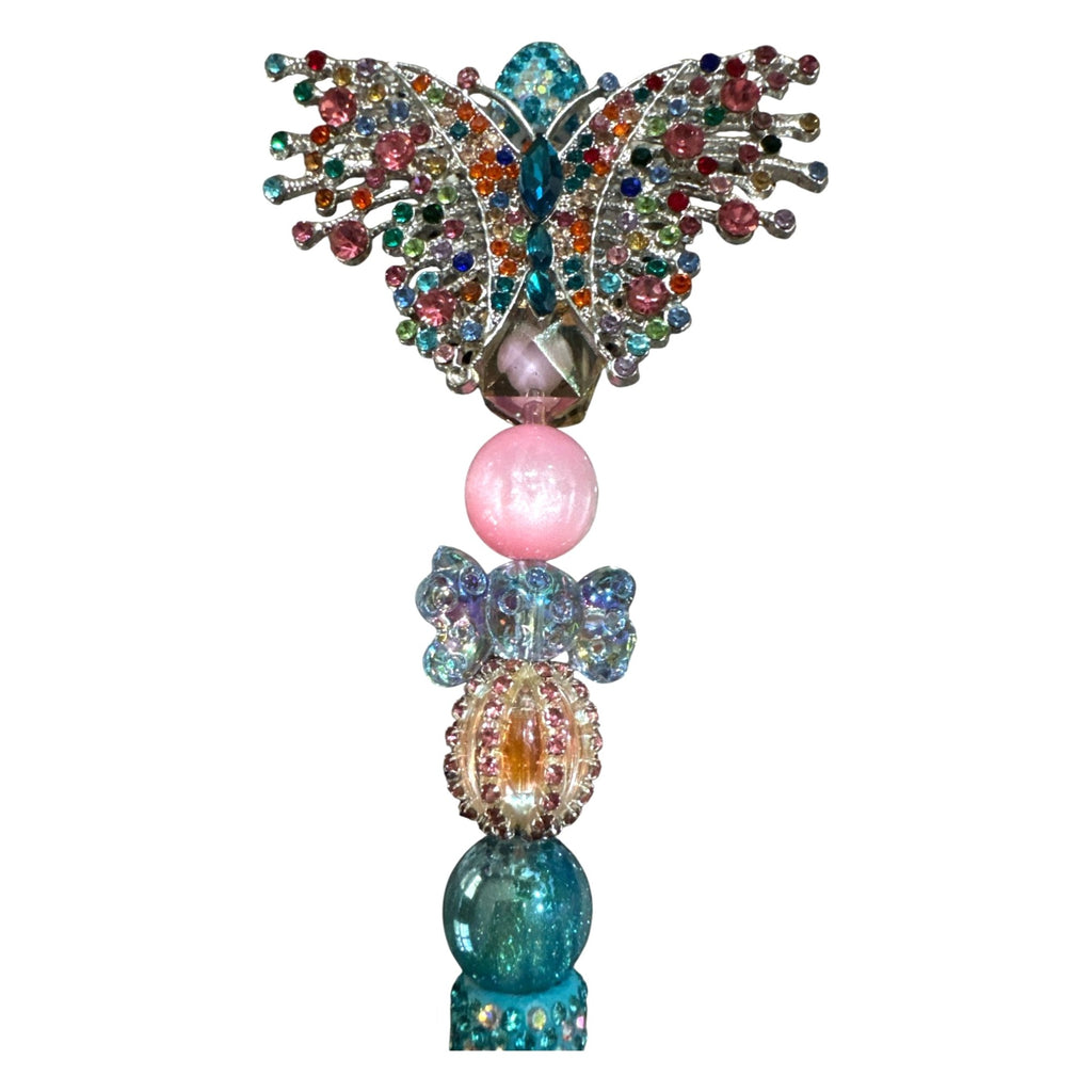 Crystal Beaded Butterfly Design Pen With Rhinestones & Glitter Finish Ideal For Gifts Or Stylish Writing Accessories