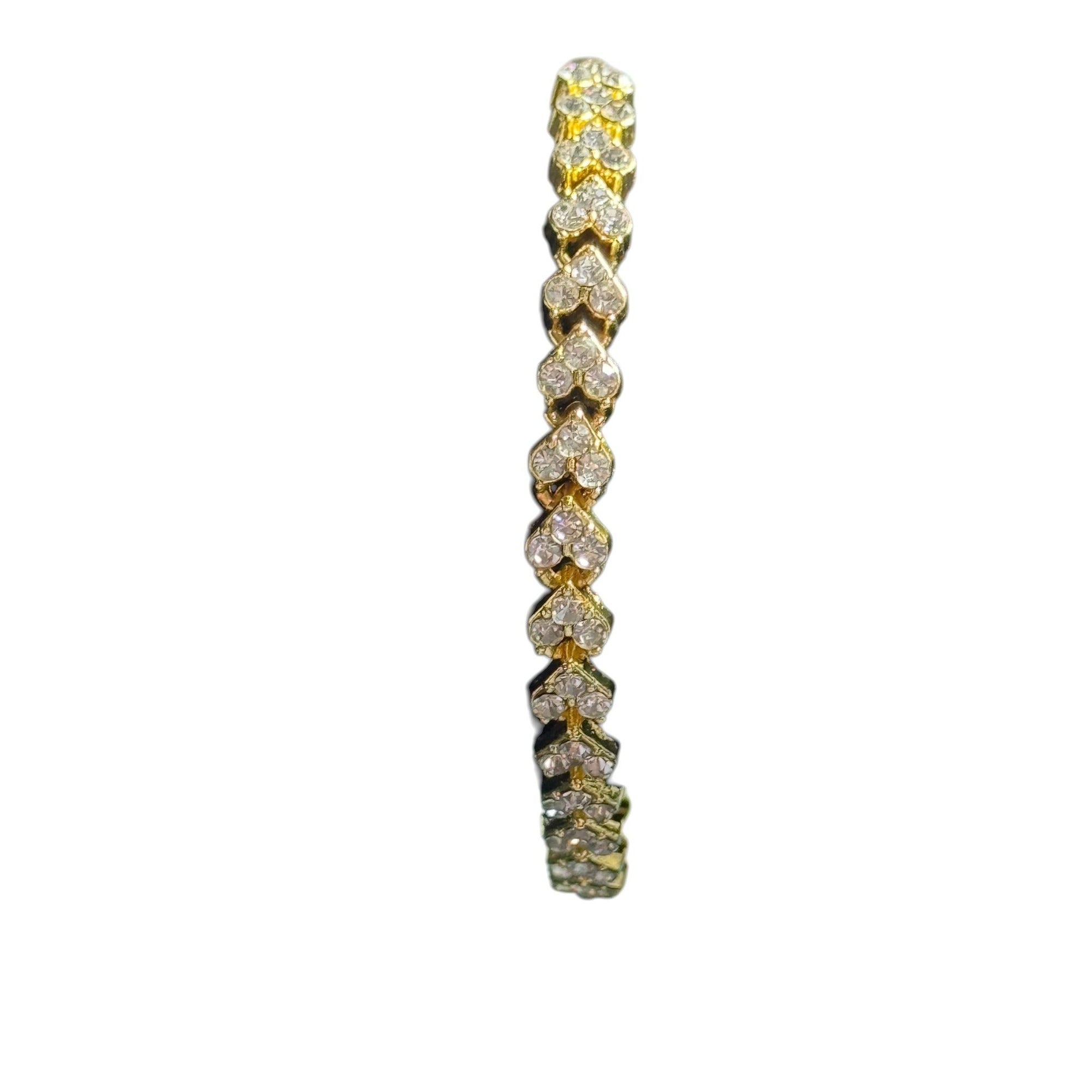 Gold Tone Heart Link Bracelet w/ Clear Stones – Sparkly CZ Style, 7” Size