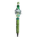 Handcrafted Green Beaded Decorative Ballpoint Pen With Rhinestone Accents For Writing & Gifting